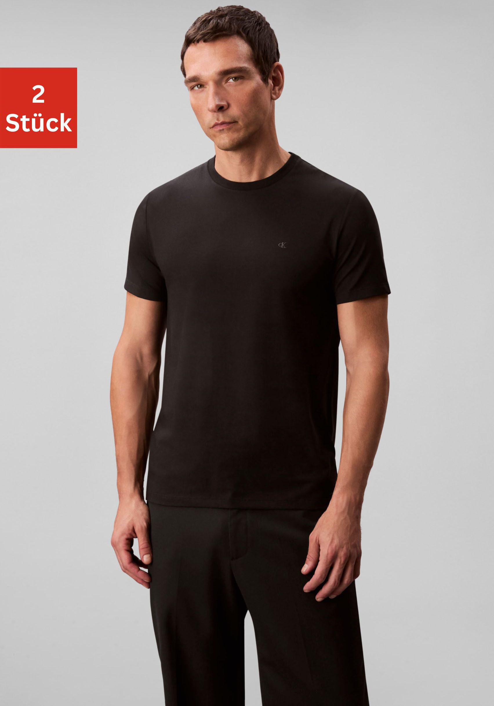 Calvin Klein T-Shirt 2 Pack SS STRETCH COTTON SLIM TEE (Packung, 2-tlg) Rundhalsausschnitt, slim fit