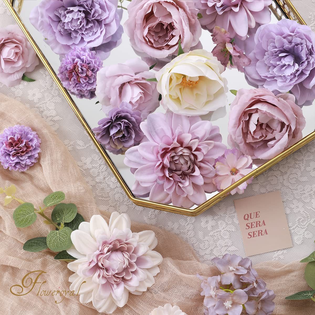 Kunstblume Künstliche Blumen Set, Seidenblumen Mix mit Dahlien & Rosen, Diwzbyn, Blumenstiele für DIY, Hochzeiten, Tischdeko & Wohndeko – Bild 2 von 5
