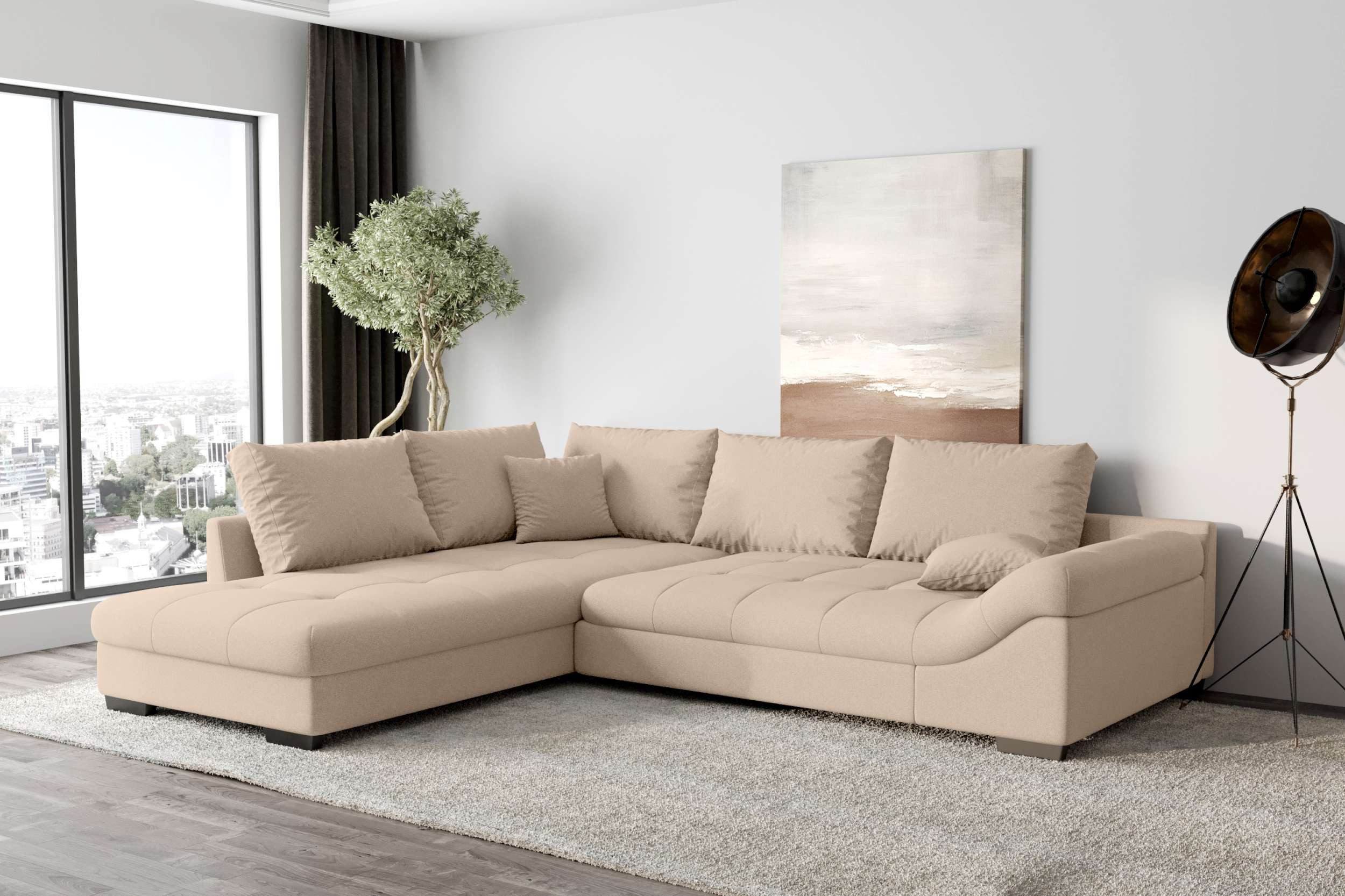 99rooms Ecksofa Terra, Sofa, L-Form, Inkl. 5 Rückenkissen, mit Rundumbezug, Wellenfederung