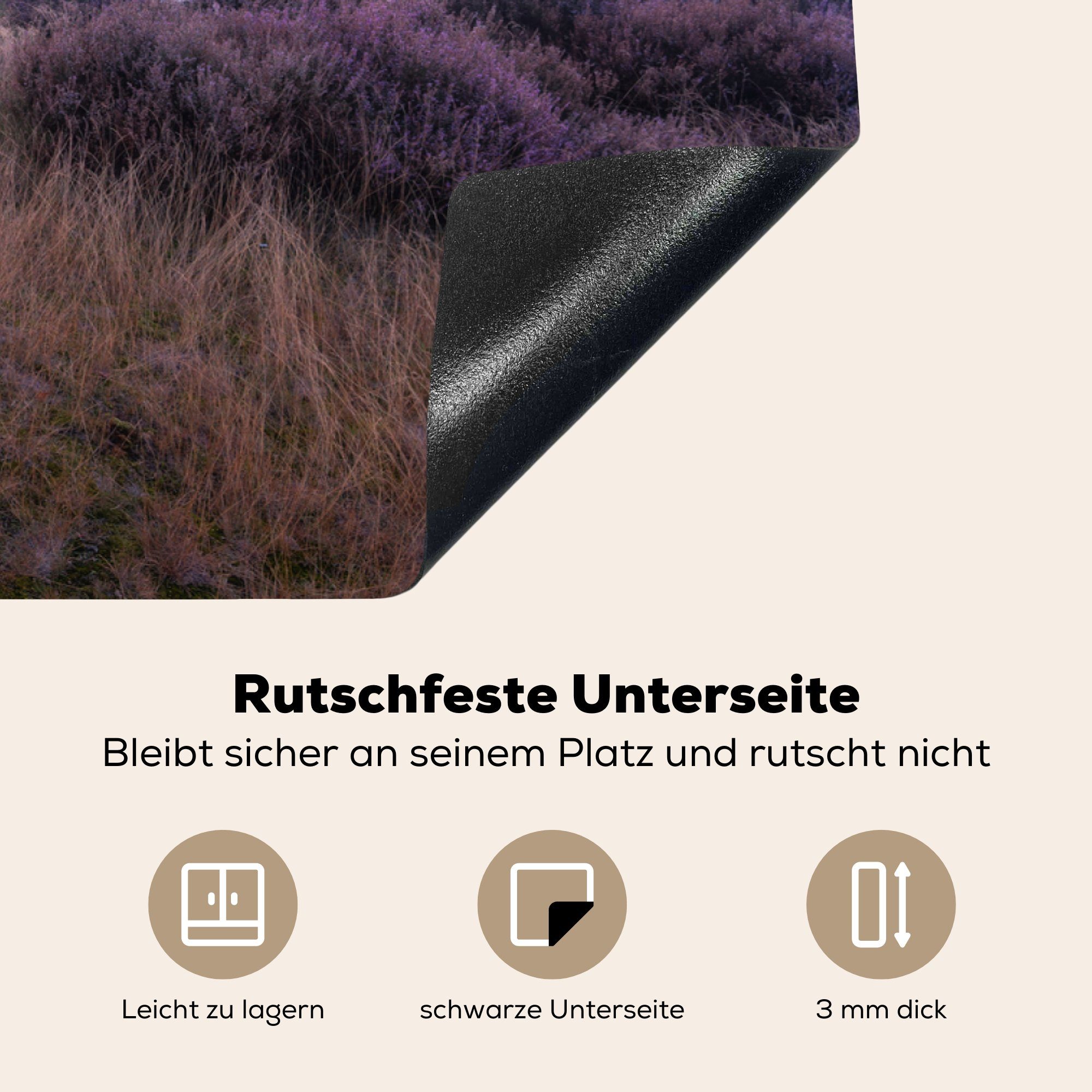 MuchoWow Lavendel Schutz 81x52 Ceranfeldabdeckung Herdblende-/Abdeckplatte Himmel, Induktionskochfeld Blumen - - die (1 für tlg), cm, küche, Vinyl,