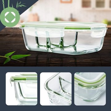 Klarstein Frischhaltedose Lunchboxen mit Unterteilung, Bambus,Glas, (Set)