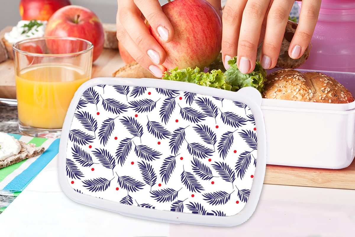 Lunchbox Mädchen für Erwachsene, und Brotdose, - Muster für dots, und Kunststoff, Kinder MuchoWow Jungs (2-tlg), weiß Brotbox - Tropisch Polka - Blätter