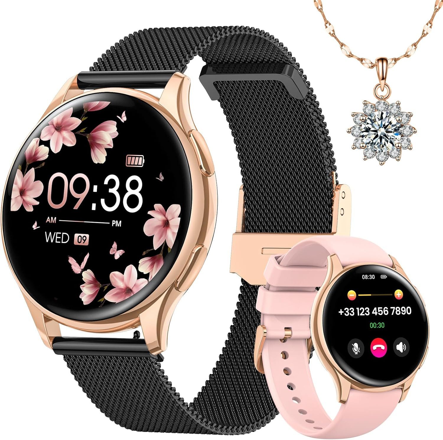 Damen's Telefonfunktion IP68 wasserdicht Fitness Tracker Smartwatch