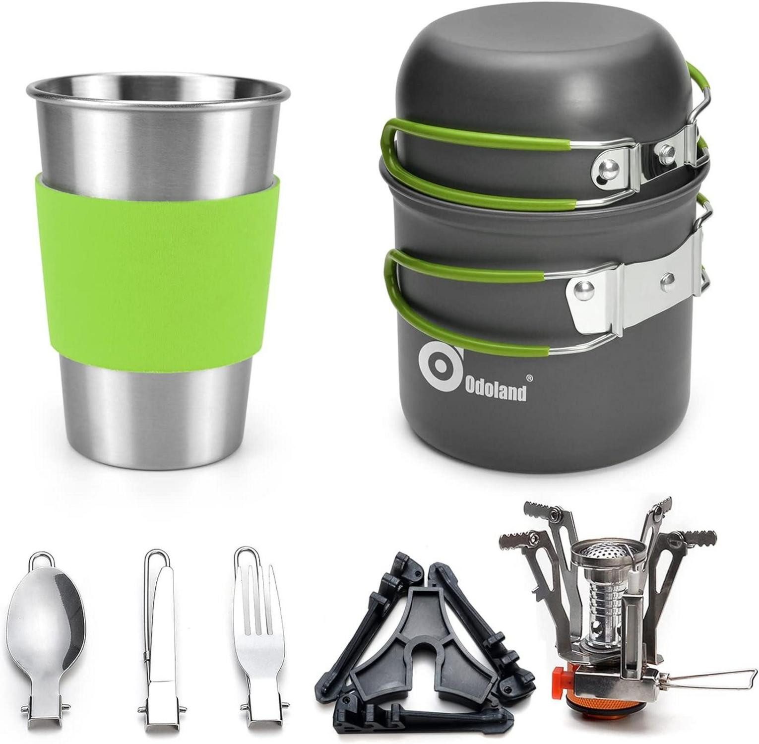 Campingstuhl Camping Geschirr Set 9-teiliges Outdoor Kochgeschirr Aluminium Töpfe