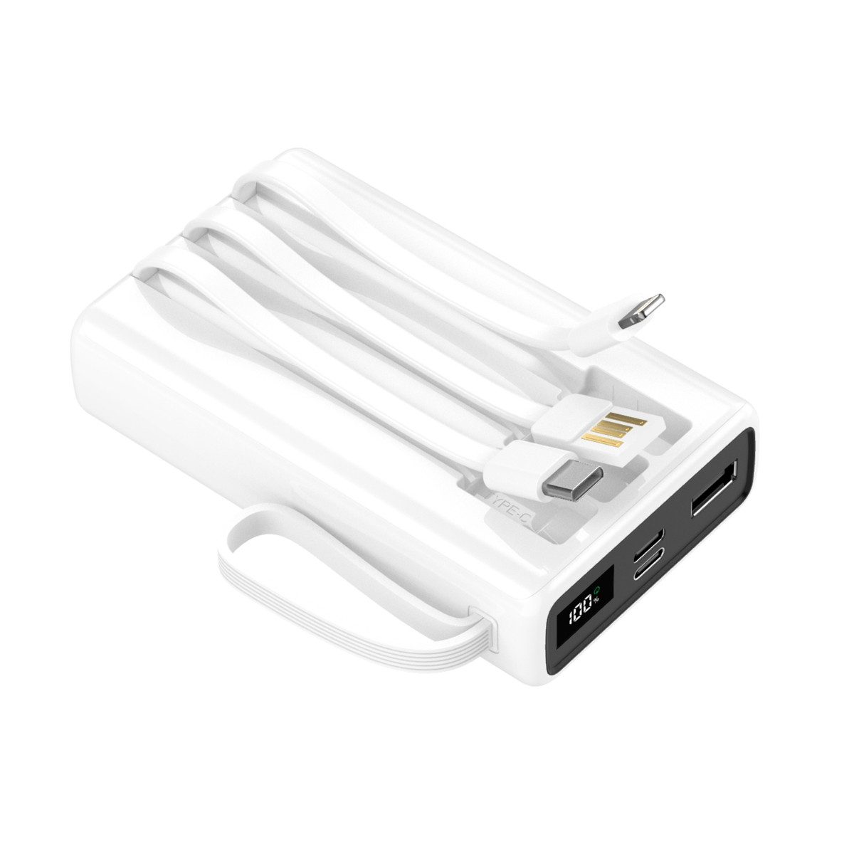 Setty SPB-LC-210 Powerbank 10000 mAh (12, 5, 9, 10 V, 1 St), Drei integrierte Kabel mit LCD-Anzeige und Silikonschlaufe