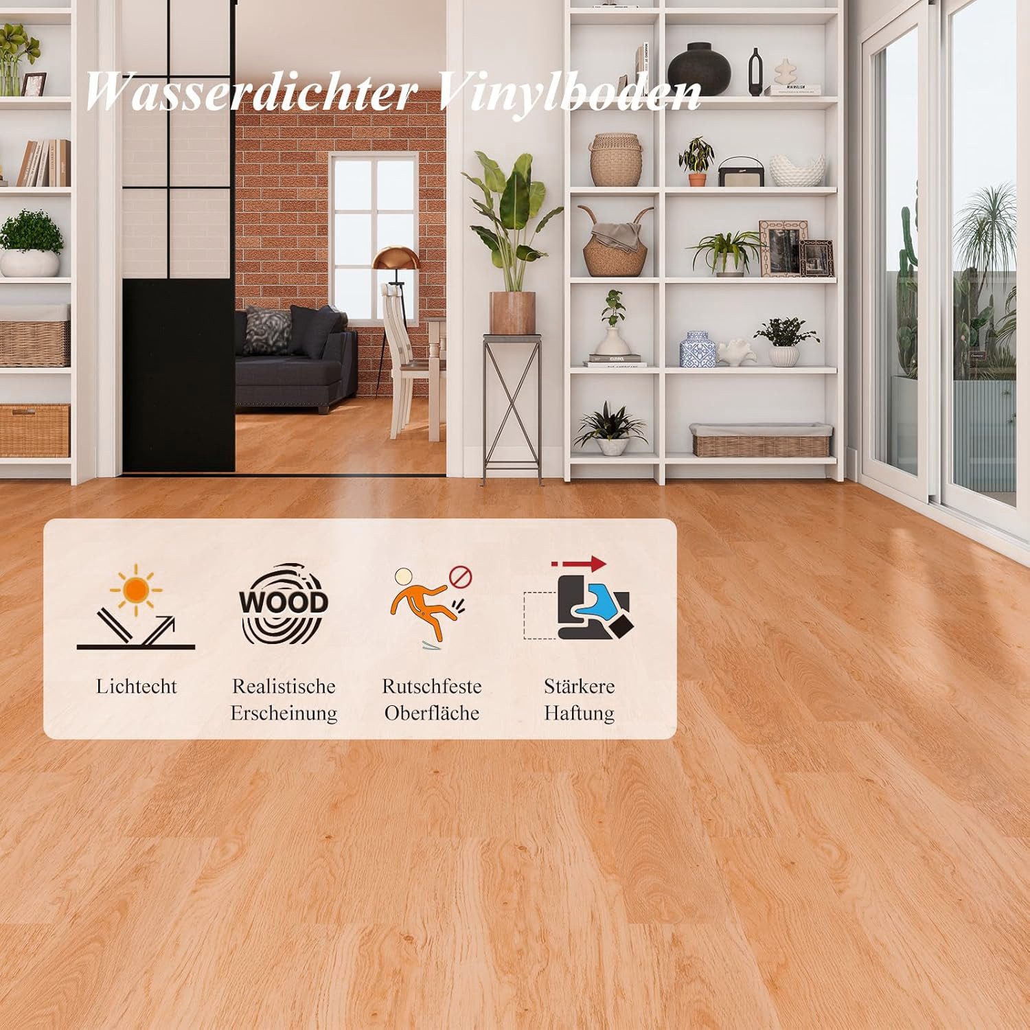 BlingBin Vinylboden 18/36pcs Vinyllaminat PVC Teppichboden Bodenbelag Vinyl-Designboden, fast auf jeder Oberfläche anwendbar, 36er Set, 91.44 x 15.24 cm, Selbst – Bild 2 von 5