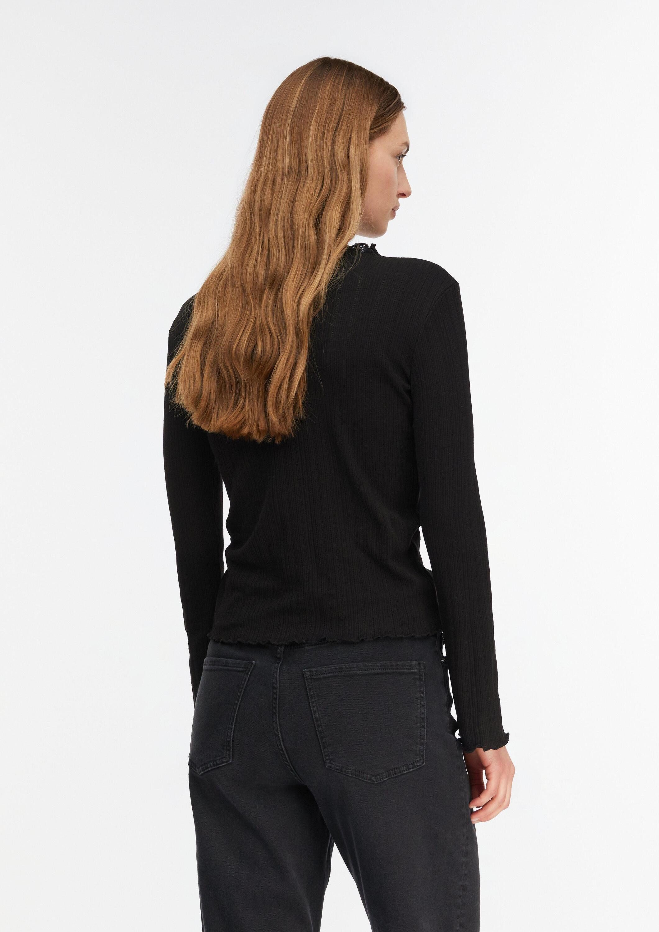 comma Langarmshirt T-Shirt Langarmshirt aus Ajoursjersey