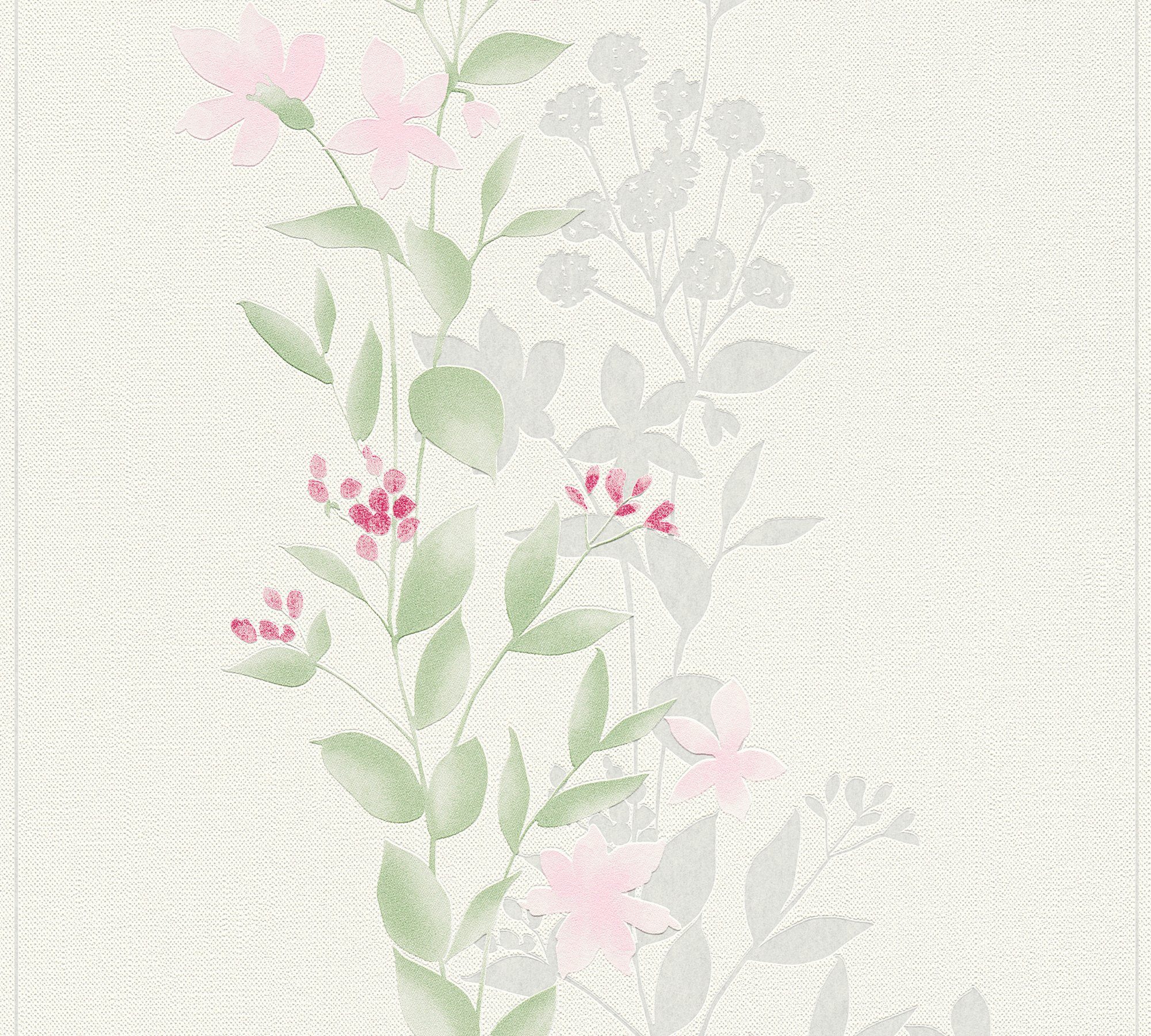 A.S. Création bunt/grau/grün strukturiert, floral, Vliestapete Blooming floral, Tapete Blumen