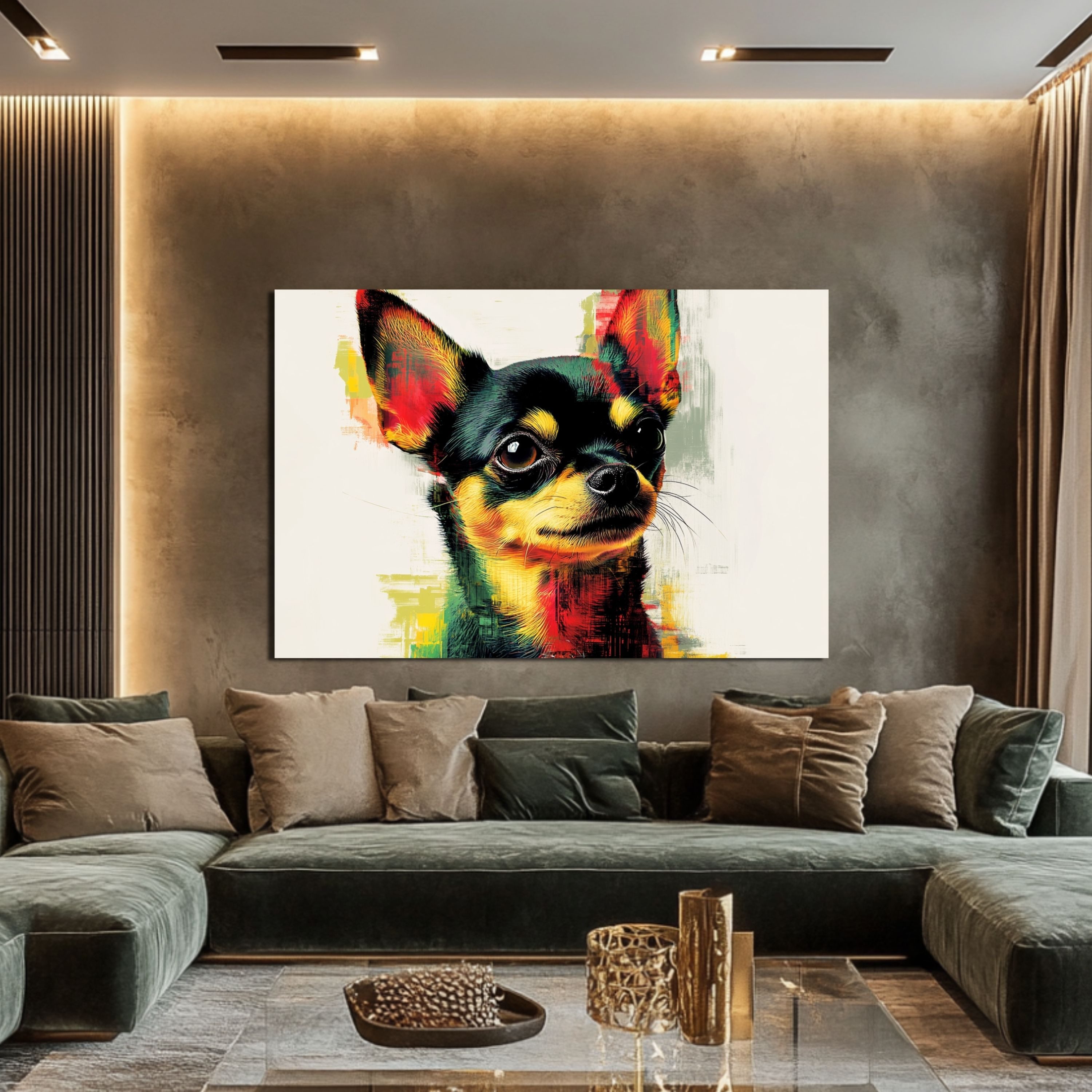 DARO Design Leinwandbild Modern Abstrakt Wandbilder XXL Wandbild Wand Deko Leinwand Bilder, (Hund Warhol Glitch - Bild groß Wohnzimmer Schlafzimmer Küche Esszimmer Einteilig Querformat Fotodruck Leinwände Wanddeko Abstrakte Kunst Boho), 40x30cm