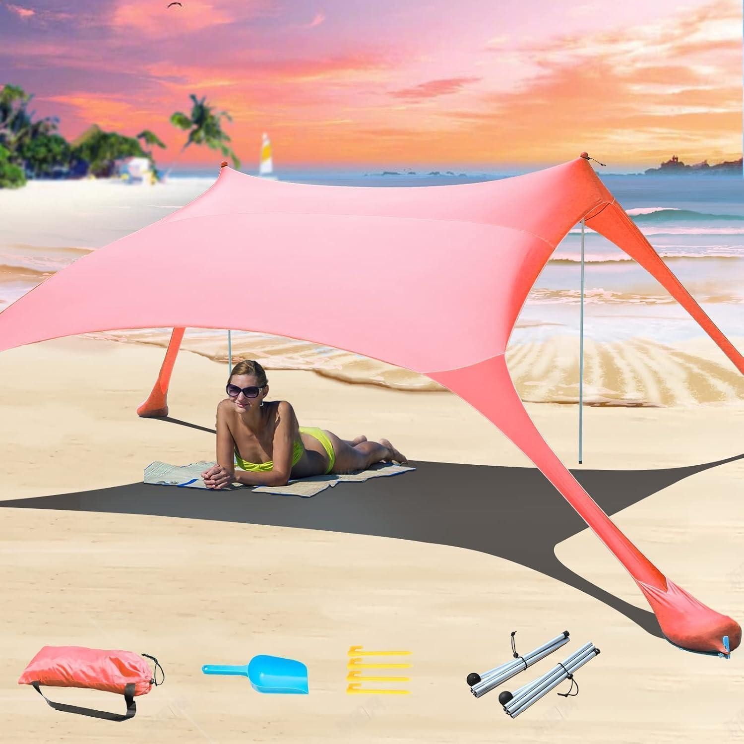 LuxusKollektion Strandmuschel Strandzelt Sonnenschutz LSF 50+ UV-Schutz Outdoor-Baldachin mit 2