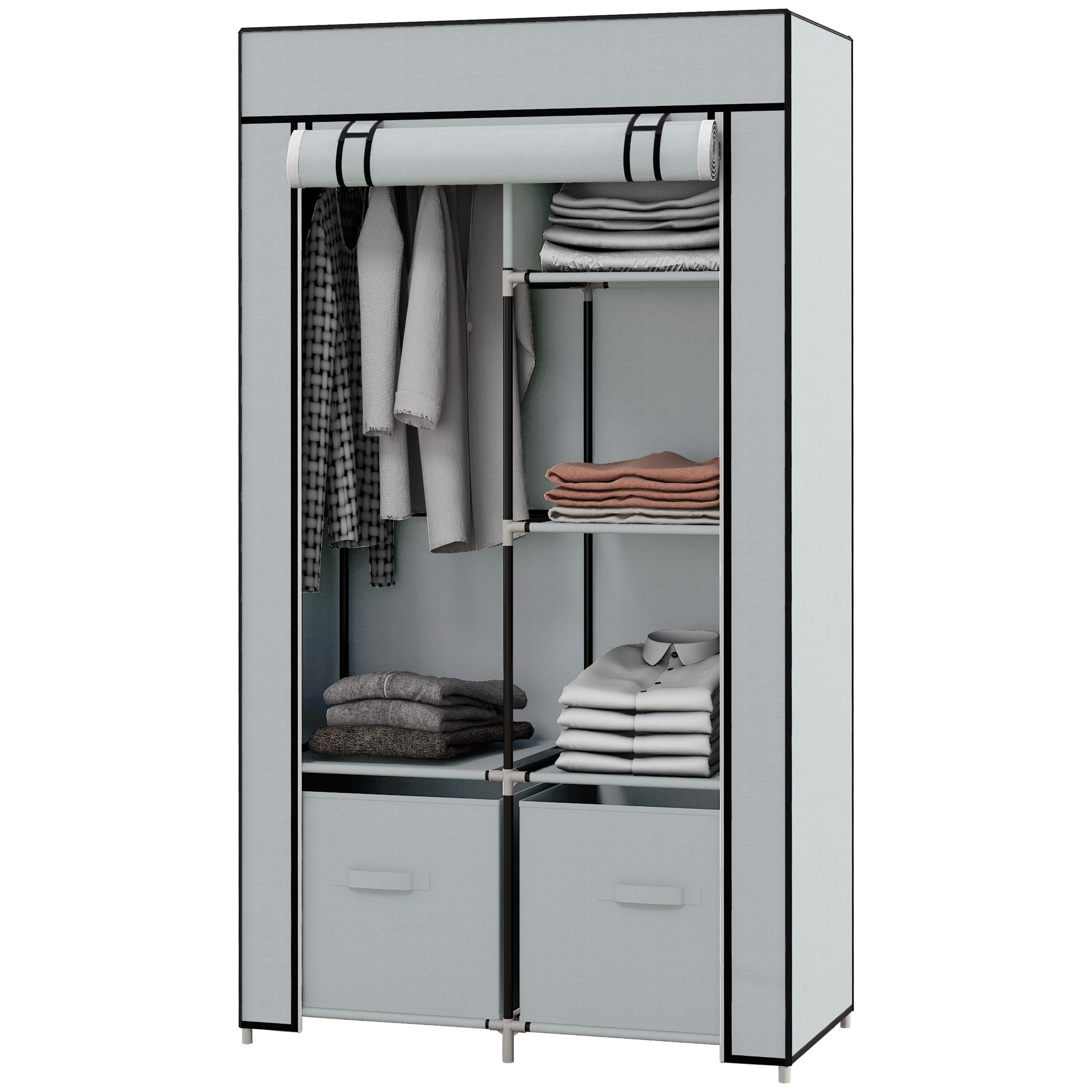 HOMCOM Stoffschrank Kleiderschrank, Kleiderstange, Reißverschluss Stoffkleiderschrank (Garderobe, 1-St., Faltschrank) Hellgrau, 83 x 42,5 x 162,5 cm – Bild 2 von 5