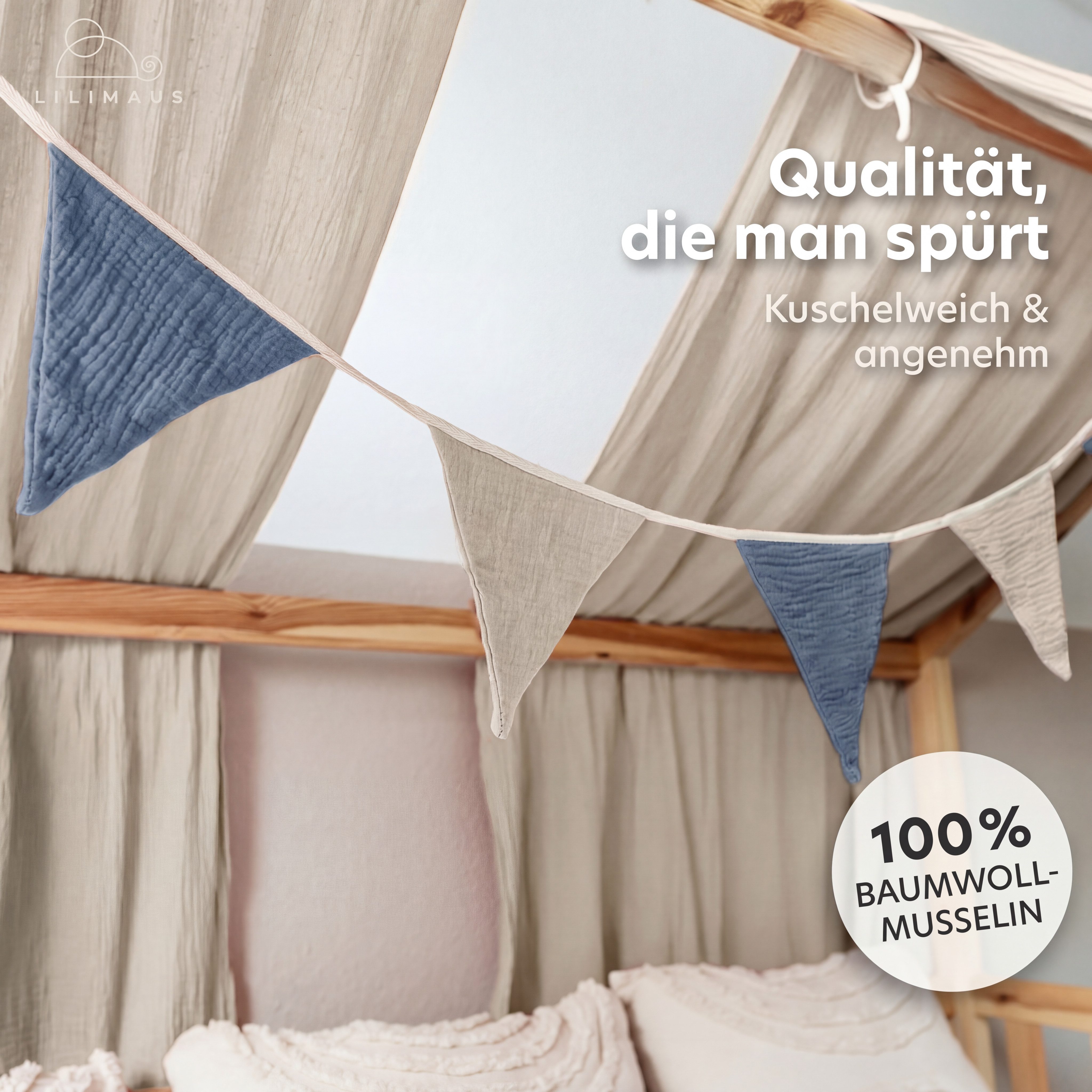 lilimaus Wimpelkette Sternenkette für Kinderzimmer - handgenähte Stoff-Girlande, handgefertigte Stoff-Girlande ca. 300 cm - Wimpel oder Sterne – Bild 3 von 5