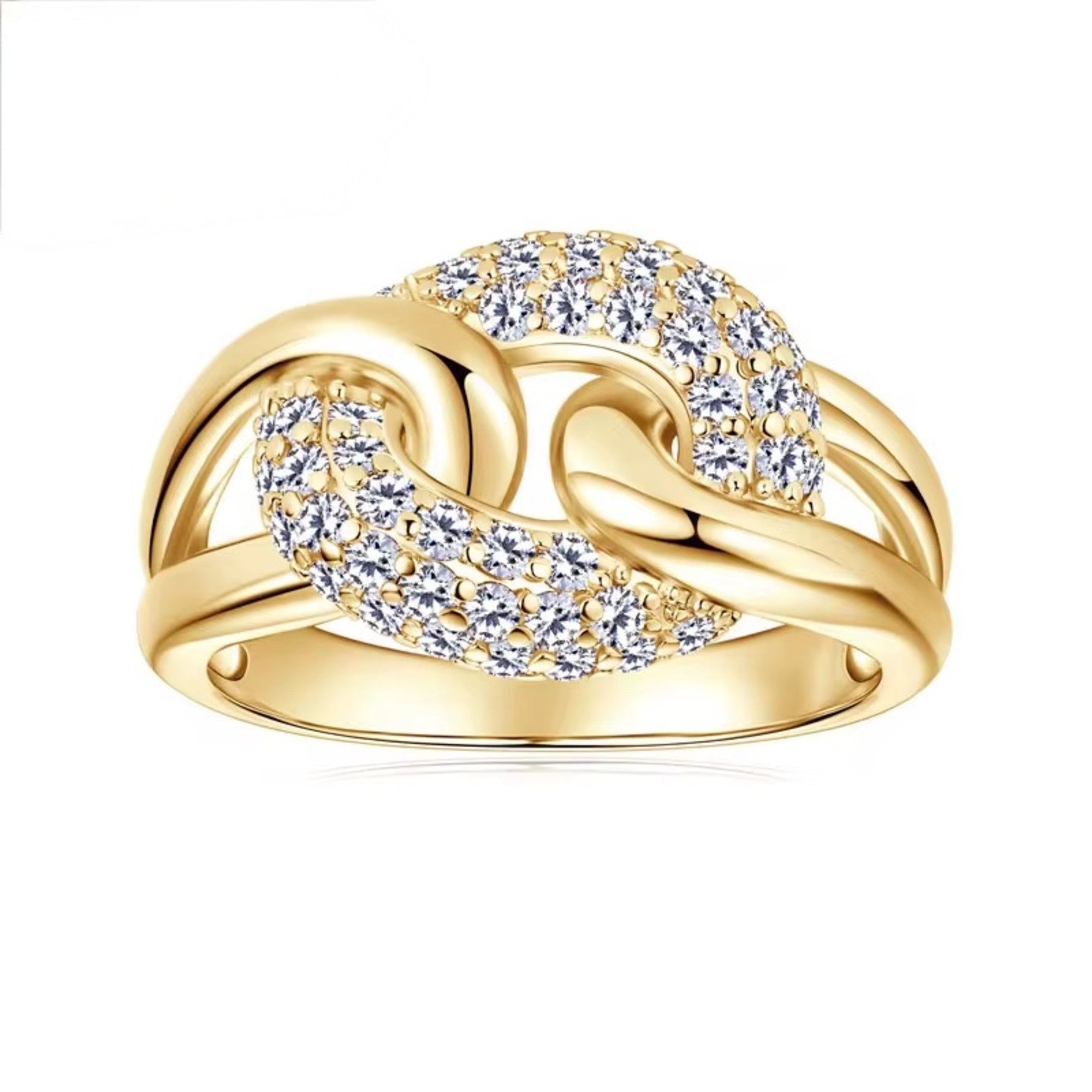 ROUGEMONT Fingerring Damen Statement Ring Gold funkelnder Zirkonia Besatz -Hypoallergen, Everyday Luxury Ring