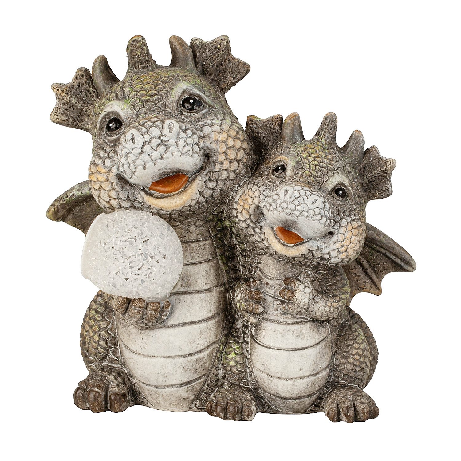 Macosa Home Dekofigur Deko Skulptur Drachen 19 cm Polyresin (1 St., moderne Dekoration & Geschenkidee), Grau Creme Dekofigur Wohnaccessoire für Regal, Tisch, Sideboard