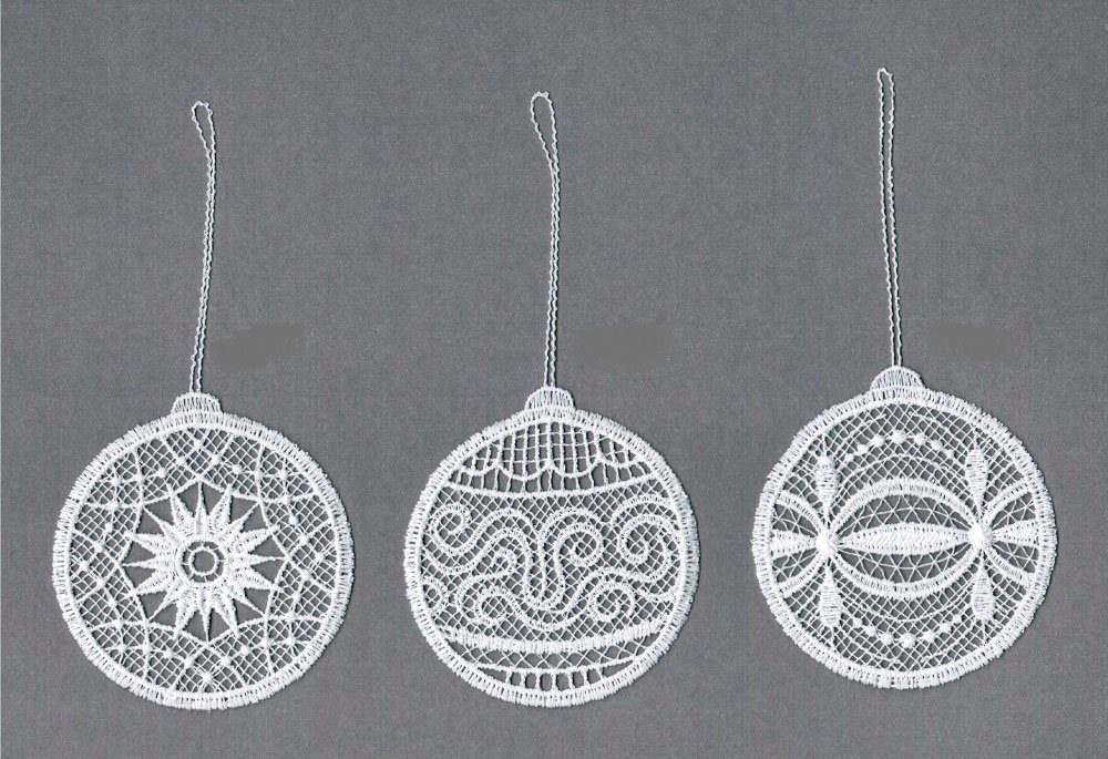 Stück Stickereien (Set 6 bestickt Stück), Plauen 2 (je Baumbehang Dekohänger "Weihnachtskugeln", Motiv Weihnachtskugeln gemischt