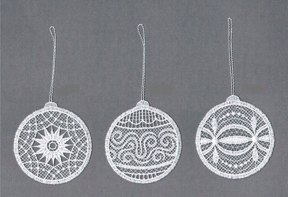 Stickereien Plauen Вешалки для украшений Новогодние шары (Set 6 Stück gemischt (je Motiv 2 Stück), Baumbehang "Weihnachtskugeln", bestickt