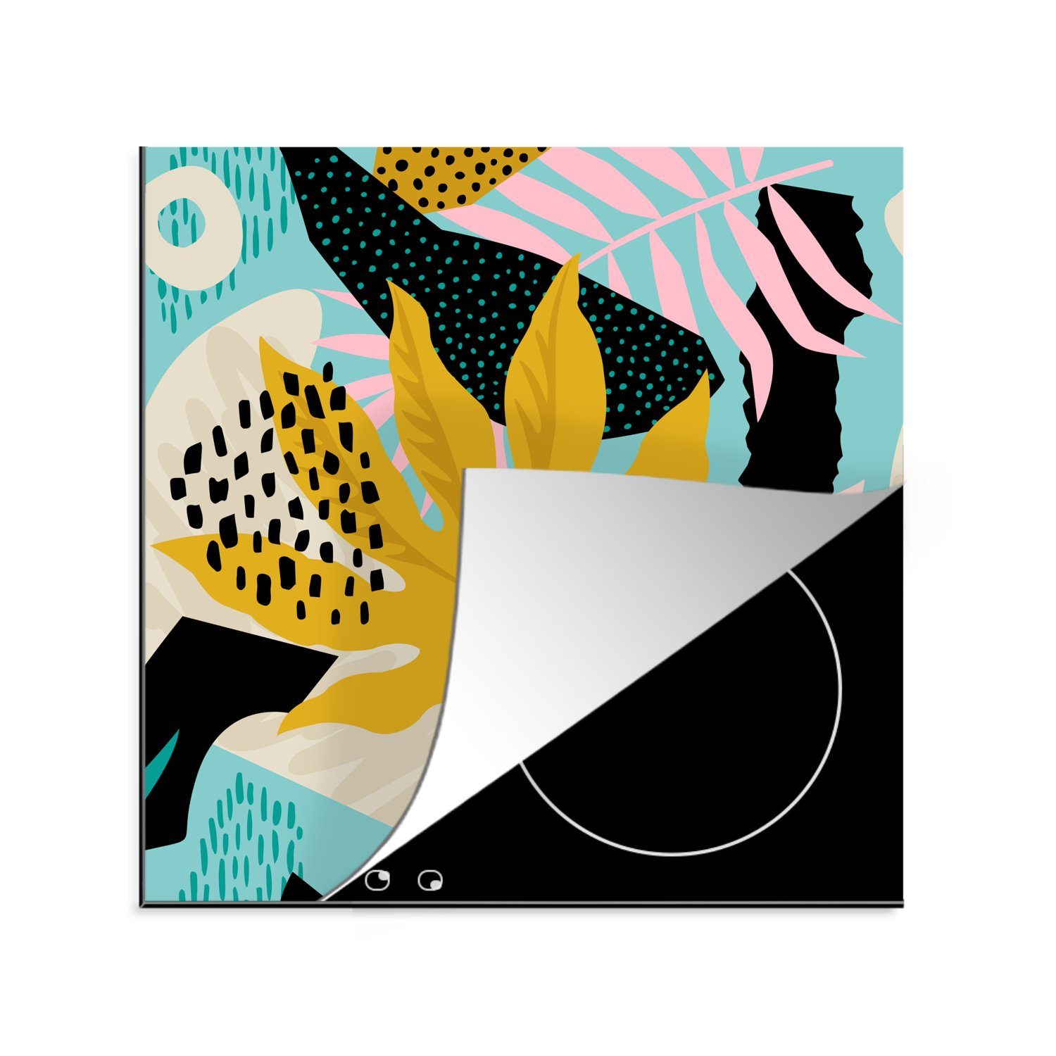 MuchoWow Herdblende-/Abdeckplatte Blätter - Muster - Farben - Kinder - Mädchen - Kinder, Vinyl, (1 tlg), 78x78 cm, Ceranfeldabdeckung, Arbeitsplatte für küche