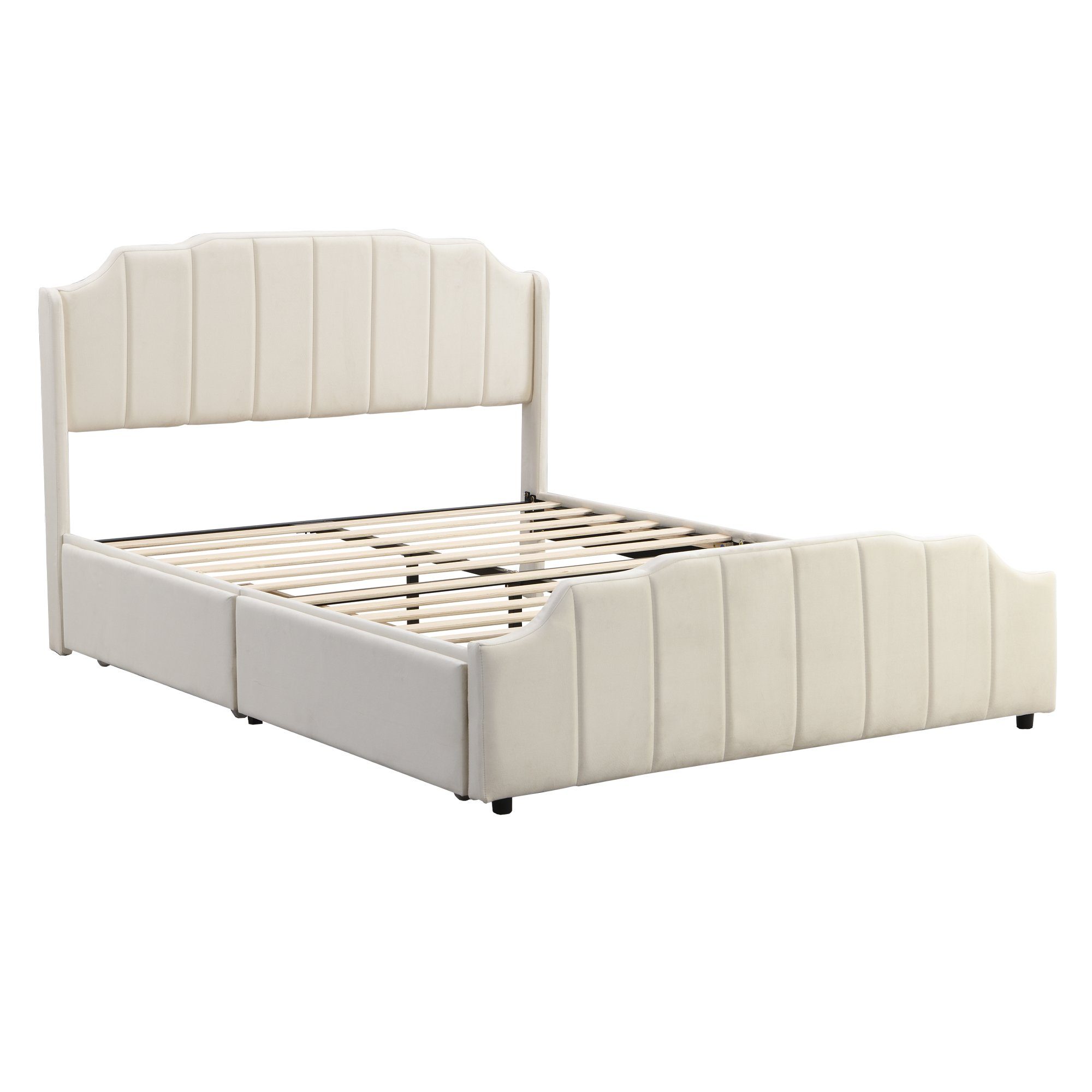 Polsterbett (Kinderbett), Doppelbett 140x200cm mit 2 Schubladen & Lattenrost, weicher Samt-Bezug