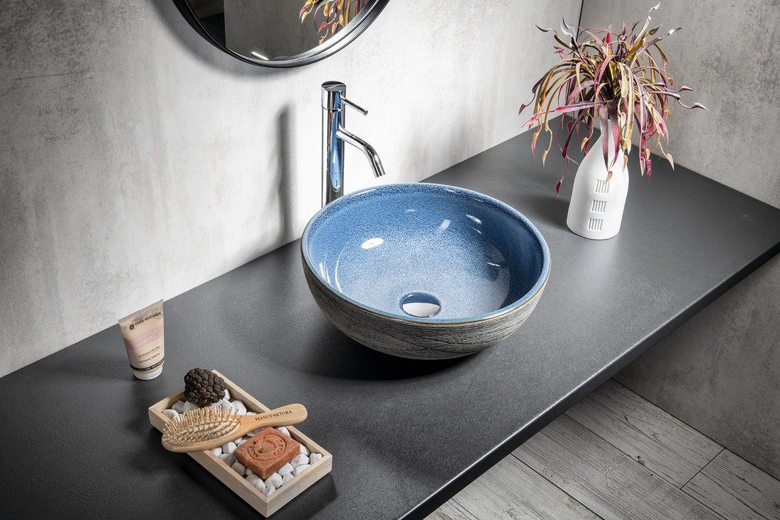 Sapho Waschtisch PRIORI Keramik-Waschtisch Ø 41 cm, Blau/Grau, Sapho-PI020