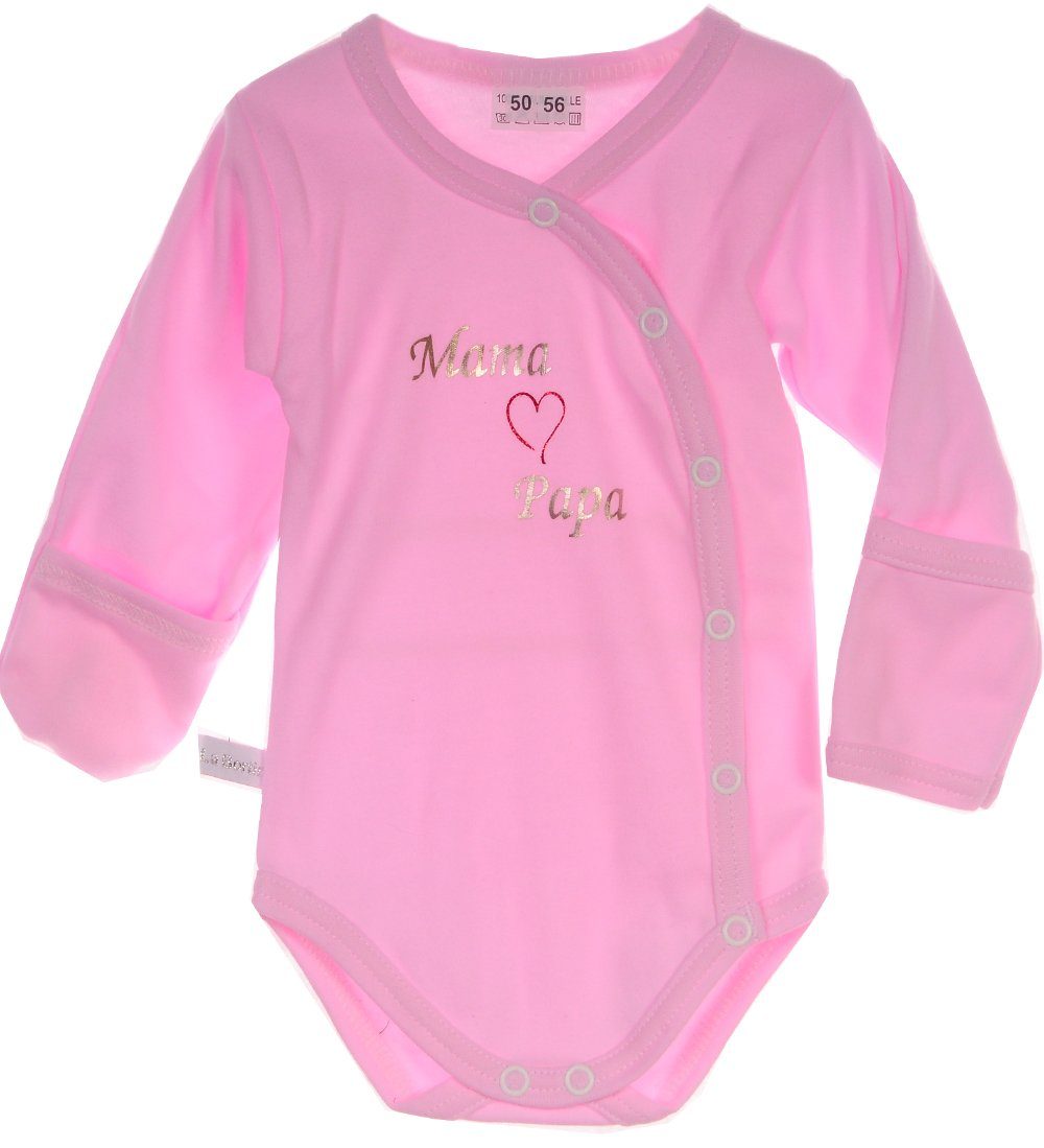 La Bortini Wickelbody Body Baby Langarmbody mit Kratzschutz in Rosa aus reiner Baumwolle, 44 50 56 62 68 74 80 86 92 98 104