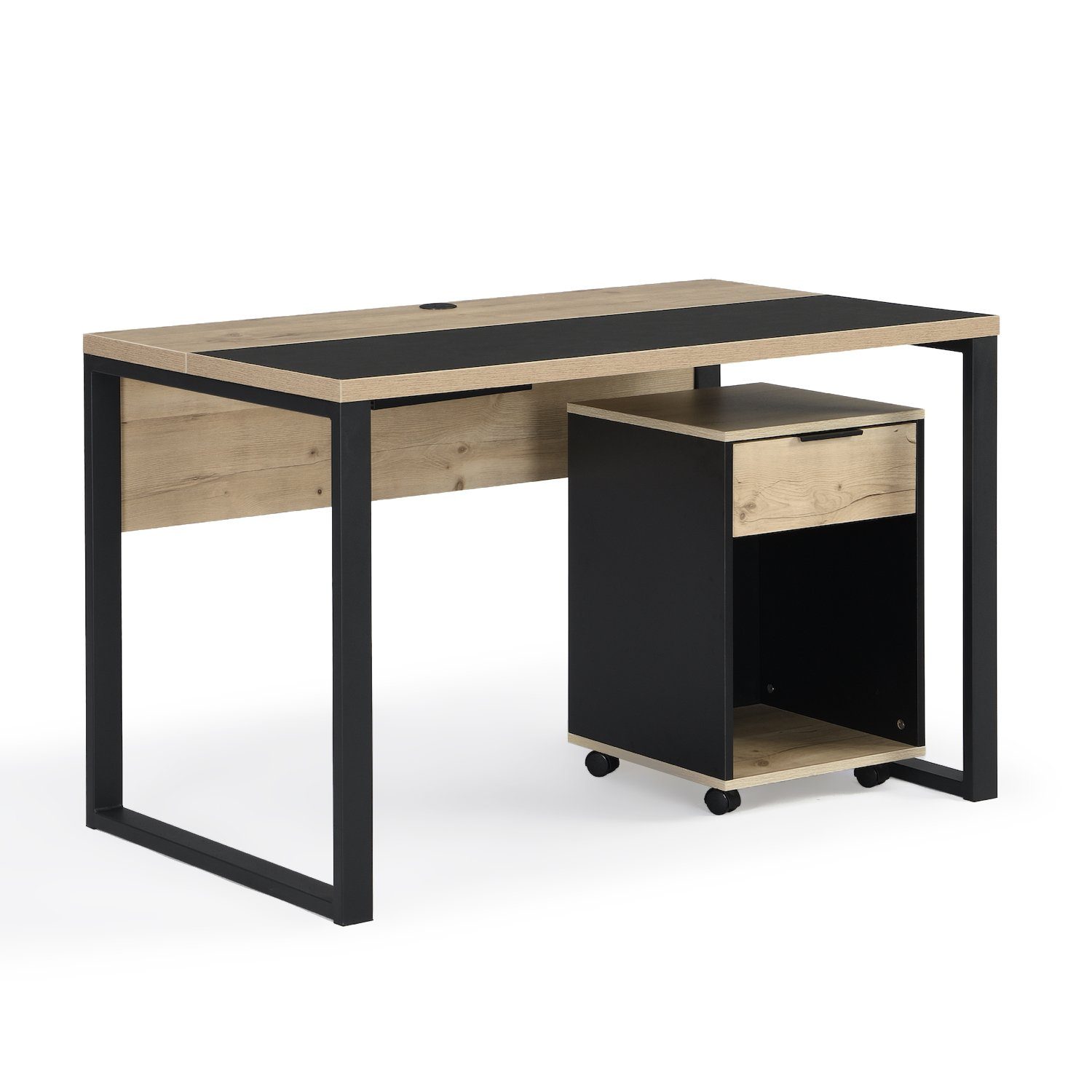B&D home Regal-Schreibtisch Büro-Set SVEA Noel (2-teilig, 2-St), mit Rollcontainer Sandeiche-Schwarz
