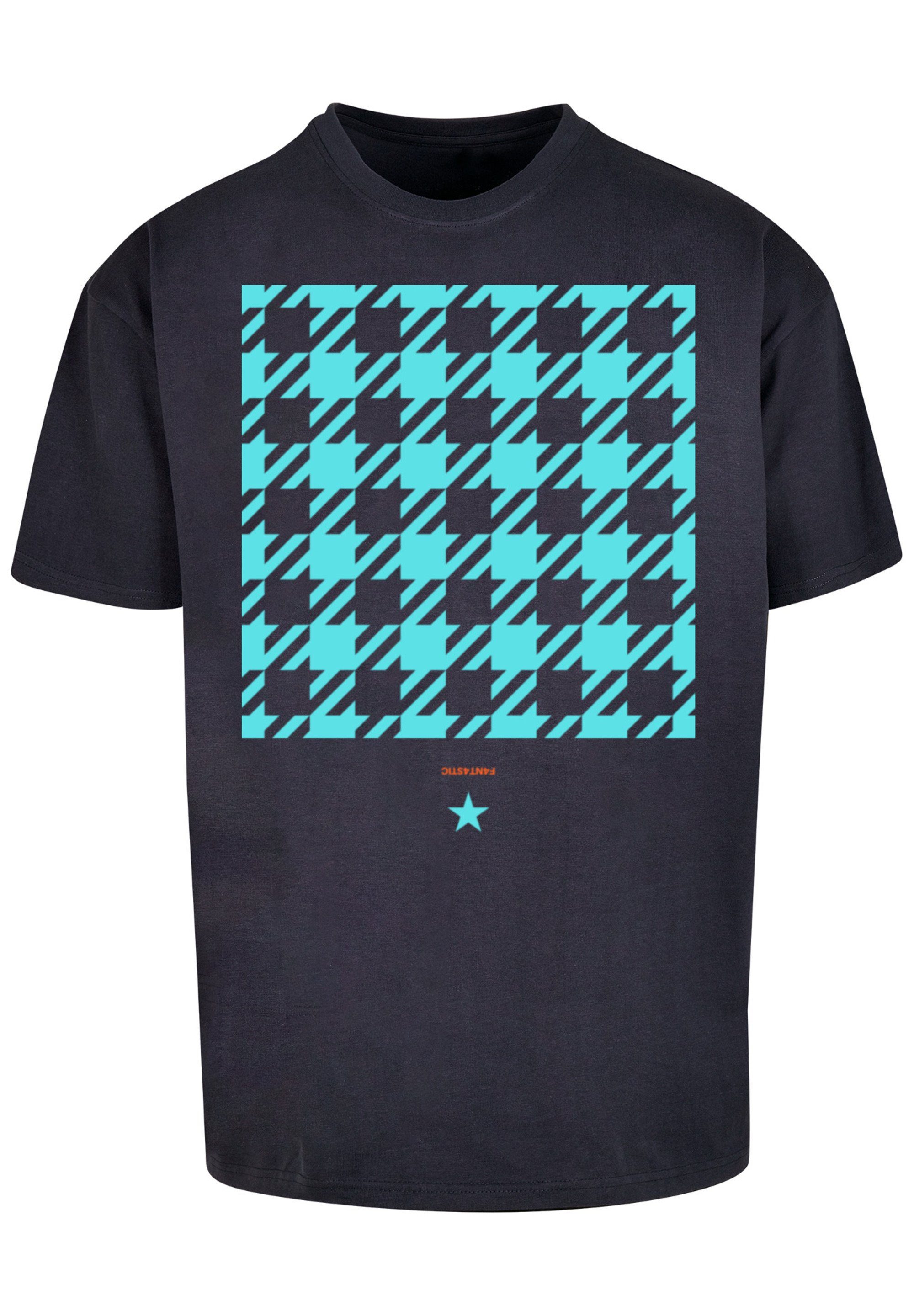 F4NT4STIC Hahnentritt Karo Print T-Shirt blau navy