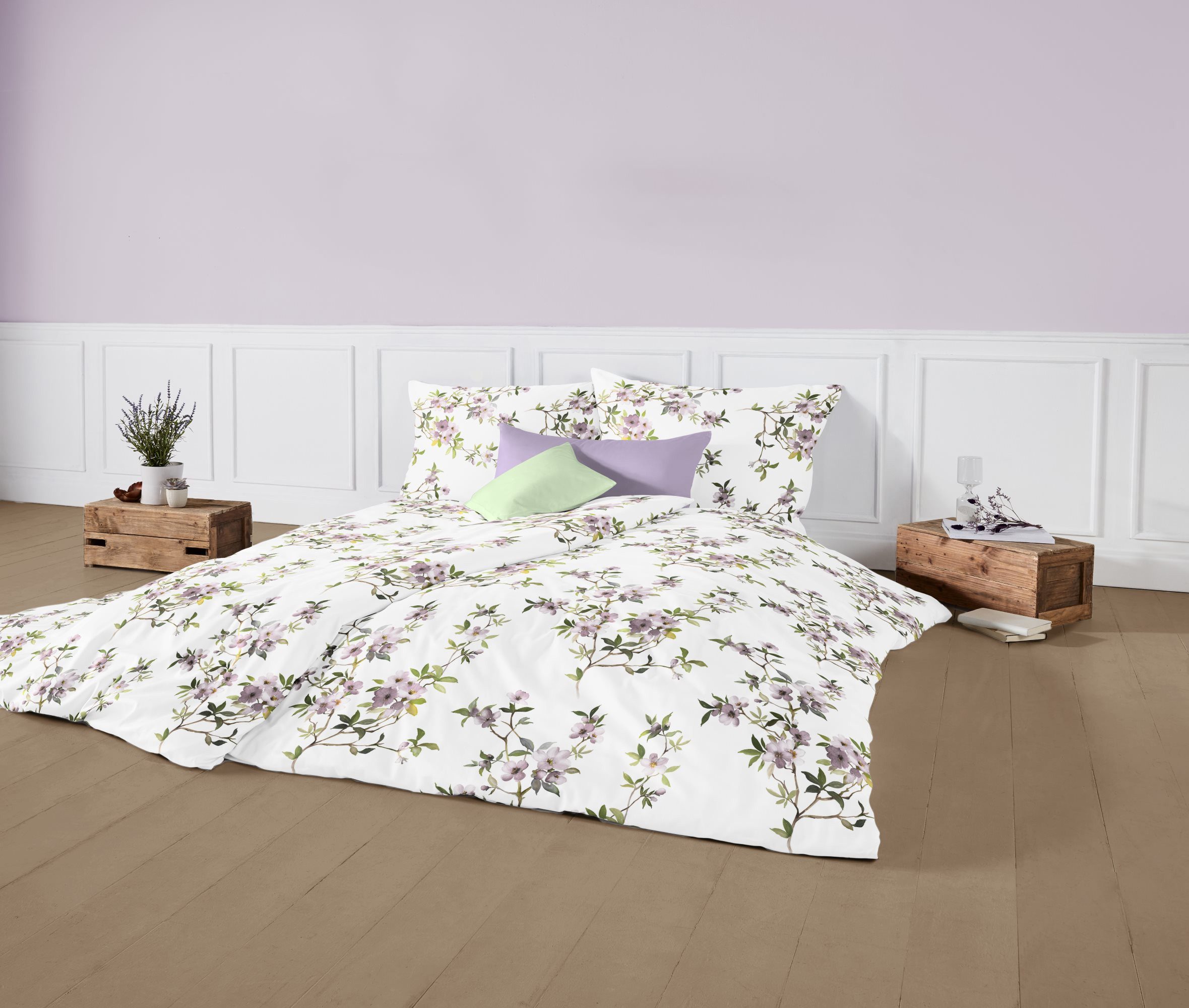 fleuresse Bettwäsche Fleuresse Interlook Jersey Bettwäsche 135x200 Blüten Blumen flieder, Jersey, 2 teilig