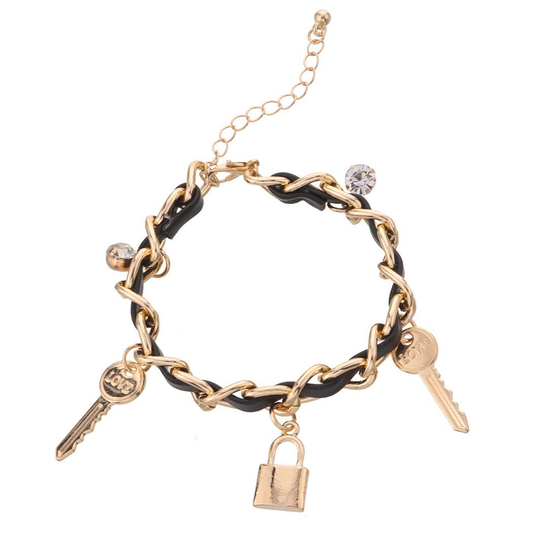 YANN Bettelarmband Schlüssel mit Diamant verziertes Schloss Anhänger Armband für Damen (1-tlg) Gold