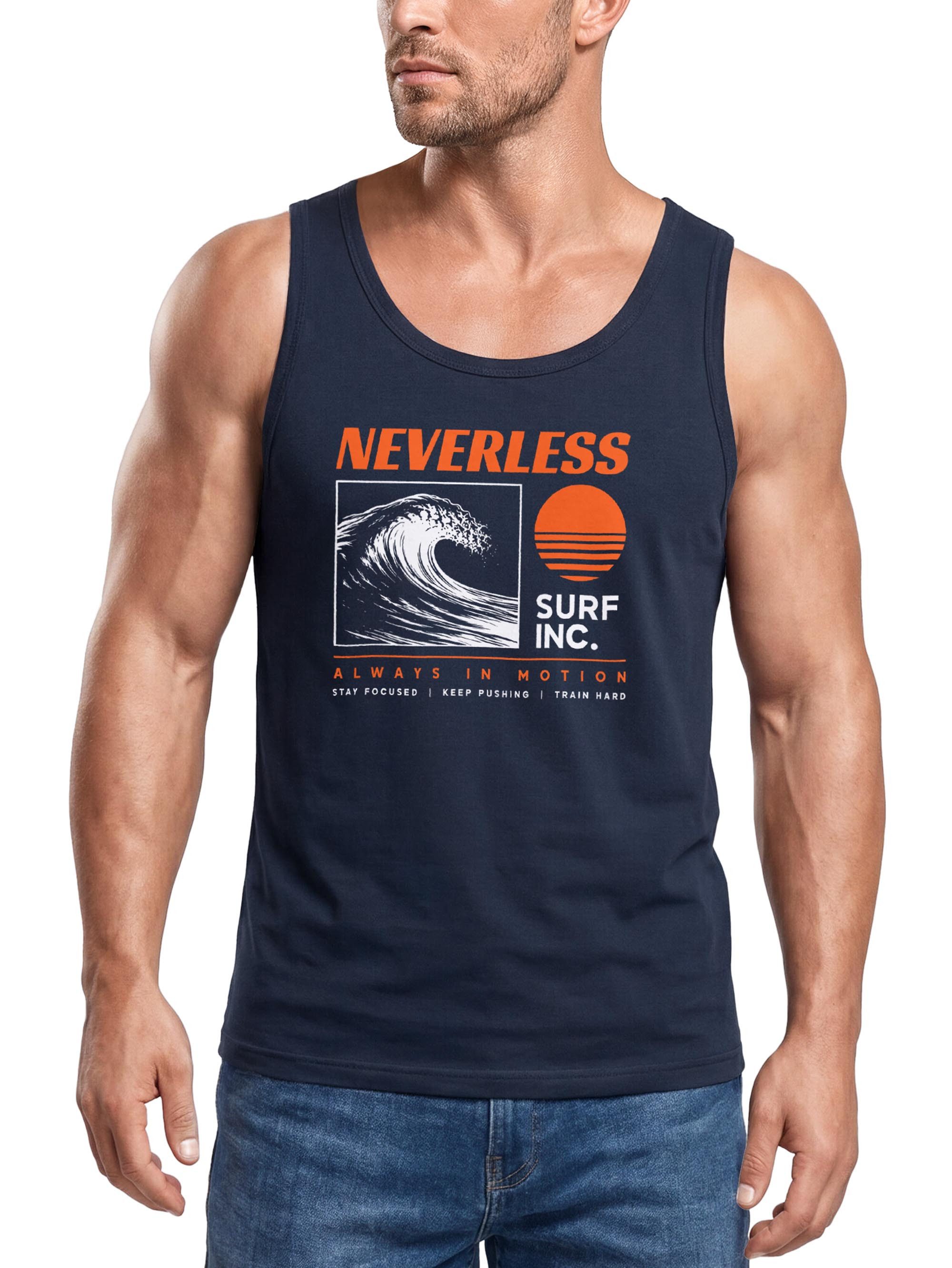 Neverless Tanktop Tanktop Herren mit Grafik-Print - Ocean Design Wave - Trägershirt mit Print