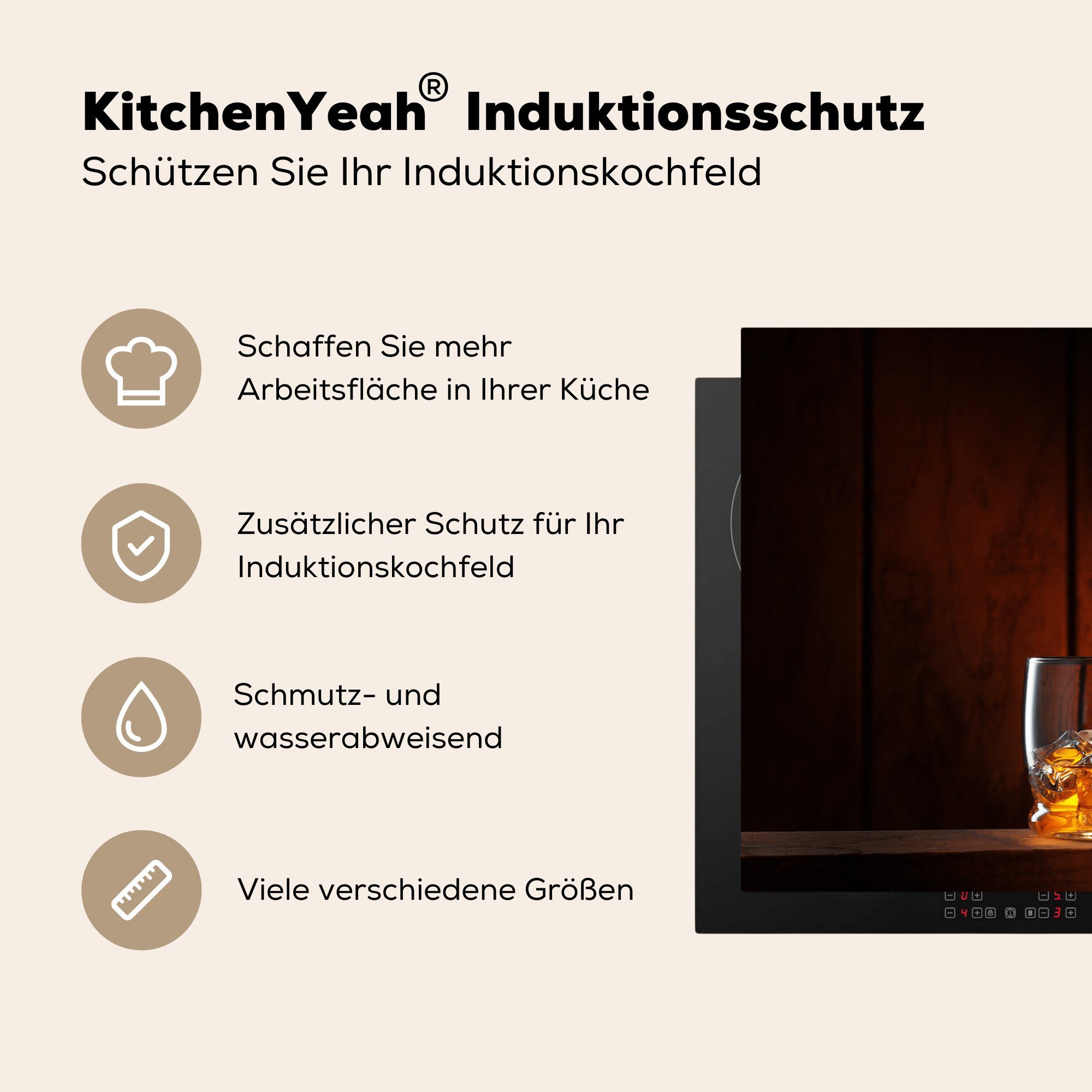 MuchoWow Vinyl, 81x52 küche, Herdblende-/Abdeckplatte für die cm, Induktionsschutz - Schutz Whiskey Dekanter, tlg), - - Induktionskochfeld (1 Flasche Ceranfeldabdeckung