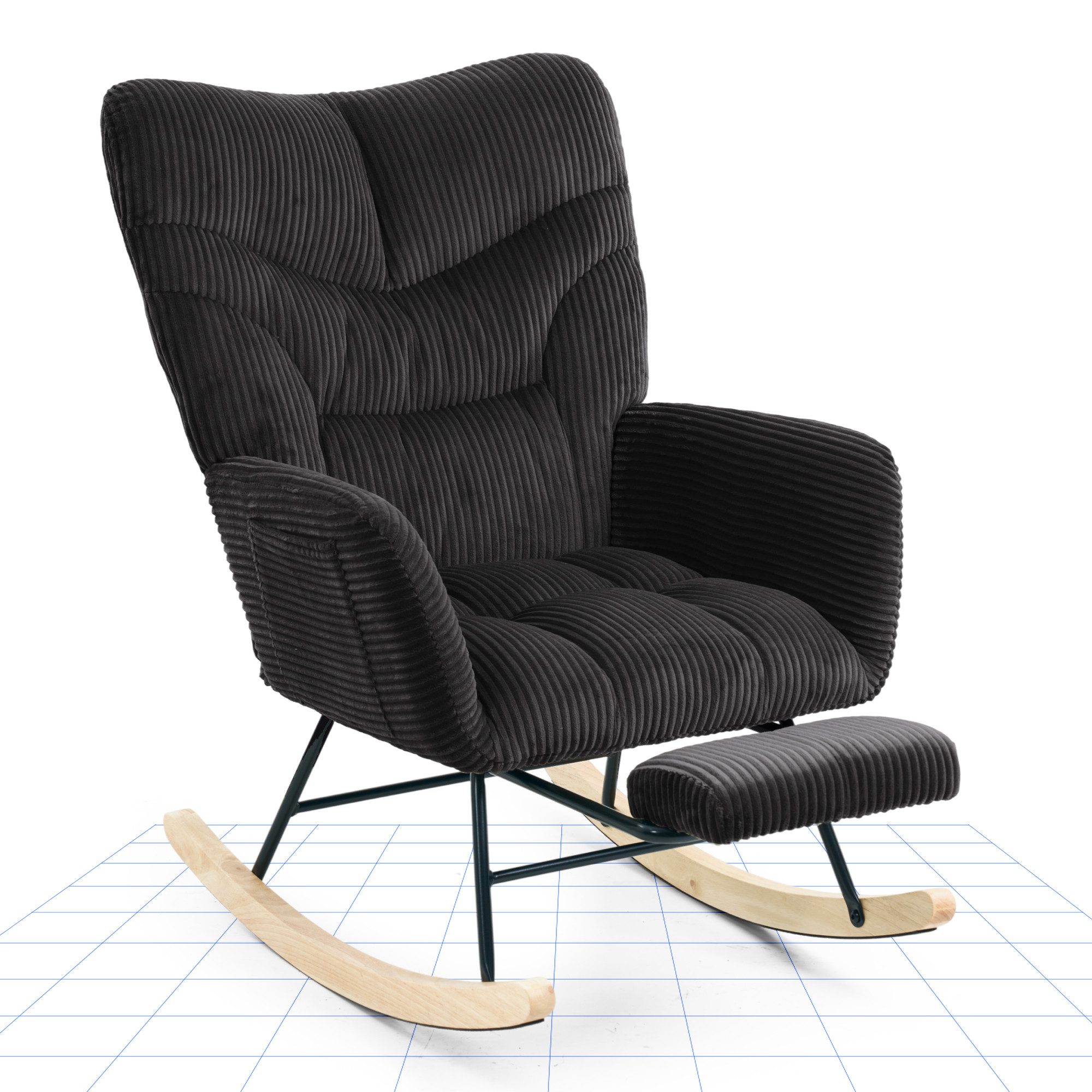 FLEXISPOT Schaukelstuhl mit Hoher Rückenlehne & Fußstütze, Relaxsessel, Schaukelsessel (Moderner Schwingsessel mit Holzkufen, mit Seitentasche), Gepolsterter Relaxsessel für Wohnzimmer & Schlafzimmer