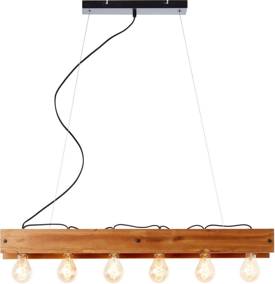 Brilliant Pendelleuchte Calandra, Lampe, Calandra Pendelleuchte 6flg schwarz /holzfarbend, 6x A60, E27, 4