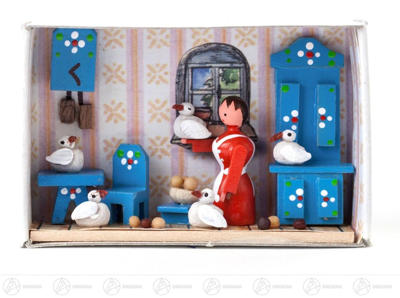 Dregeno Erzgebirge Weihnachtsfigur Miniatur Zündholzschachtel Aschenputtel Breite x Höhe ca 5,5 cmx4 c, für Setzkasten