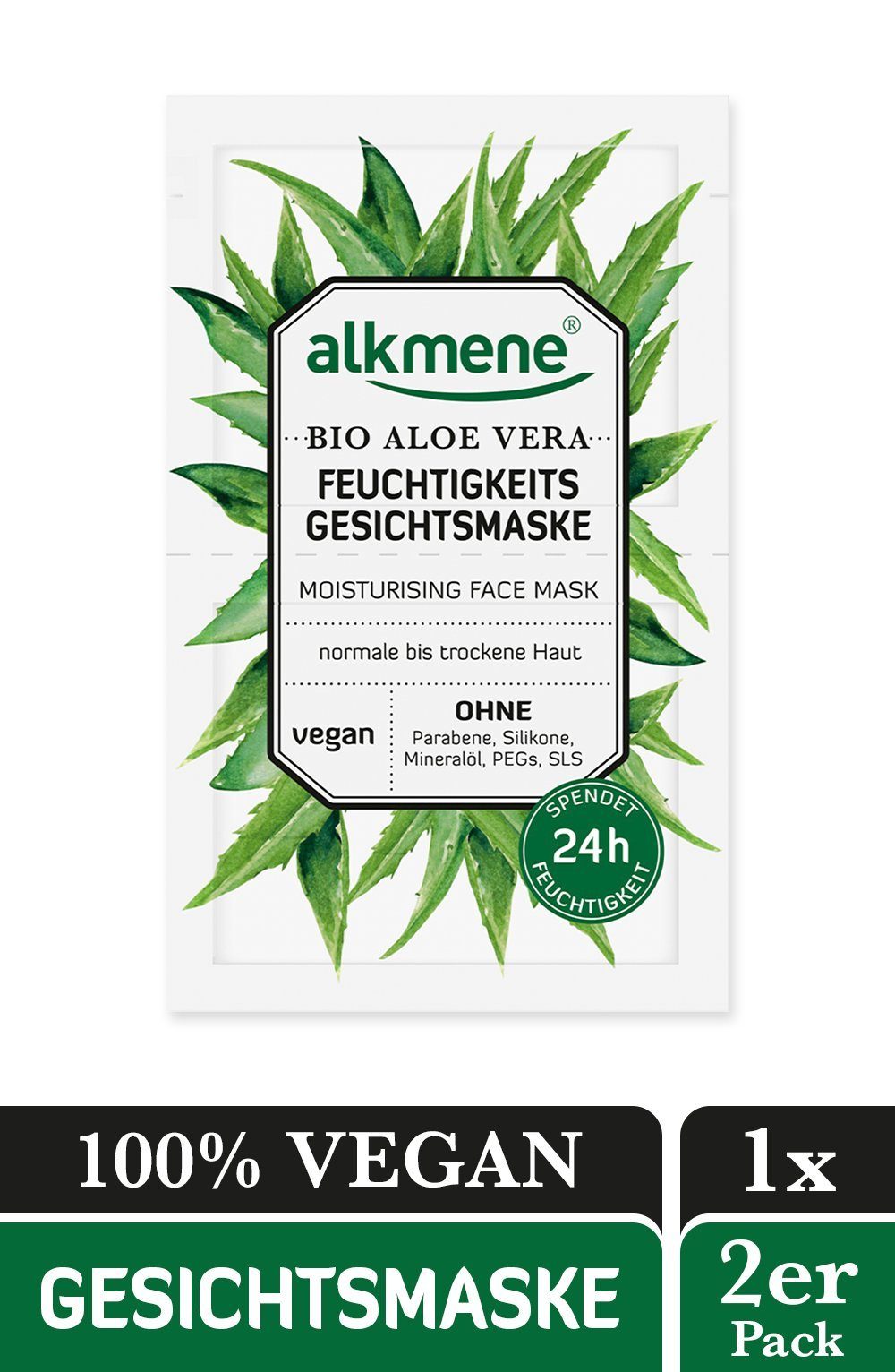 alkmene Gesichtsmaske »Gesichtsmaske mit Bio Aloe Vera - Feuchtigkeitsmaske für normale bis trockene Haut - vegane Gesichtsmasken ohne Silikone,...