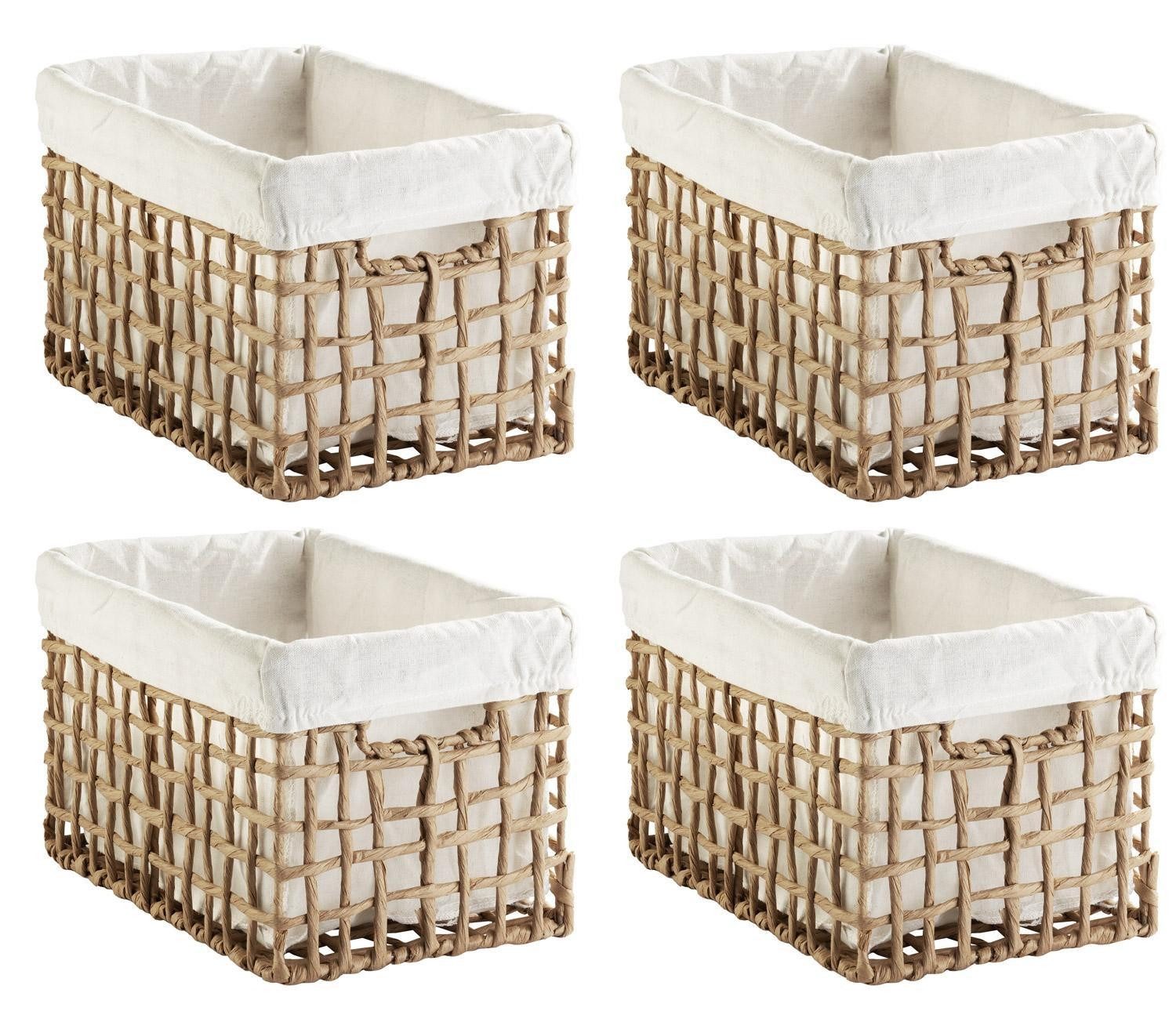 Home4You Aufbewahrungskorb, Beige, Braun, Drahtgestell, Papierumwicklung, (4 St), Einlage aus Stoff, B 40 x H 30 x T 25 cm