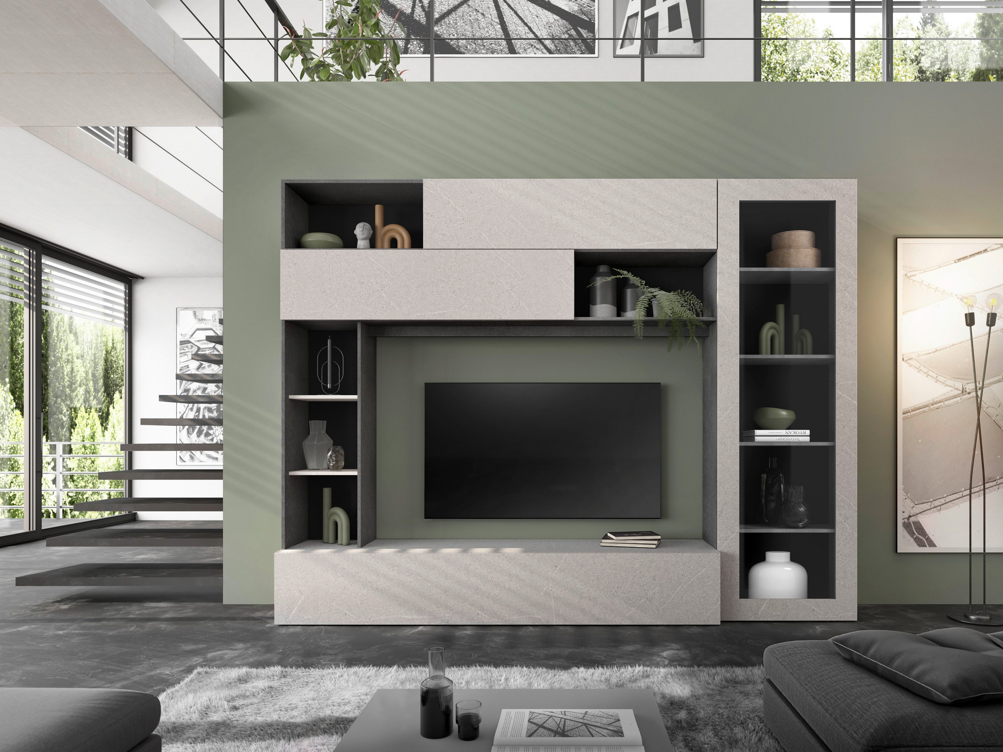 Home affaire Wohnwand PRATO, Breite 272 cm, Höhe 210 cm, Kompakt-Wohnwand, Mediawand, Schrankwand, moderne u. grifflose Optik, viel Stauraum