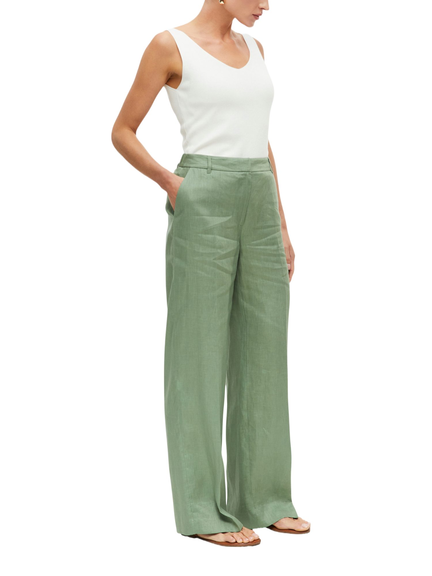 s.Oliver BLACK LABEL Stretch-Hose grün,Freizeit,Leinen,Unifarben,Wide Leg,Mittel