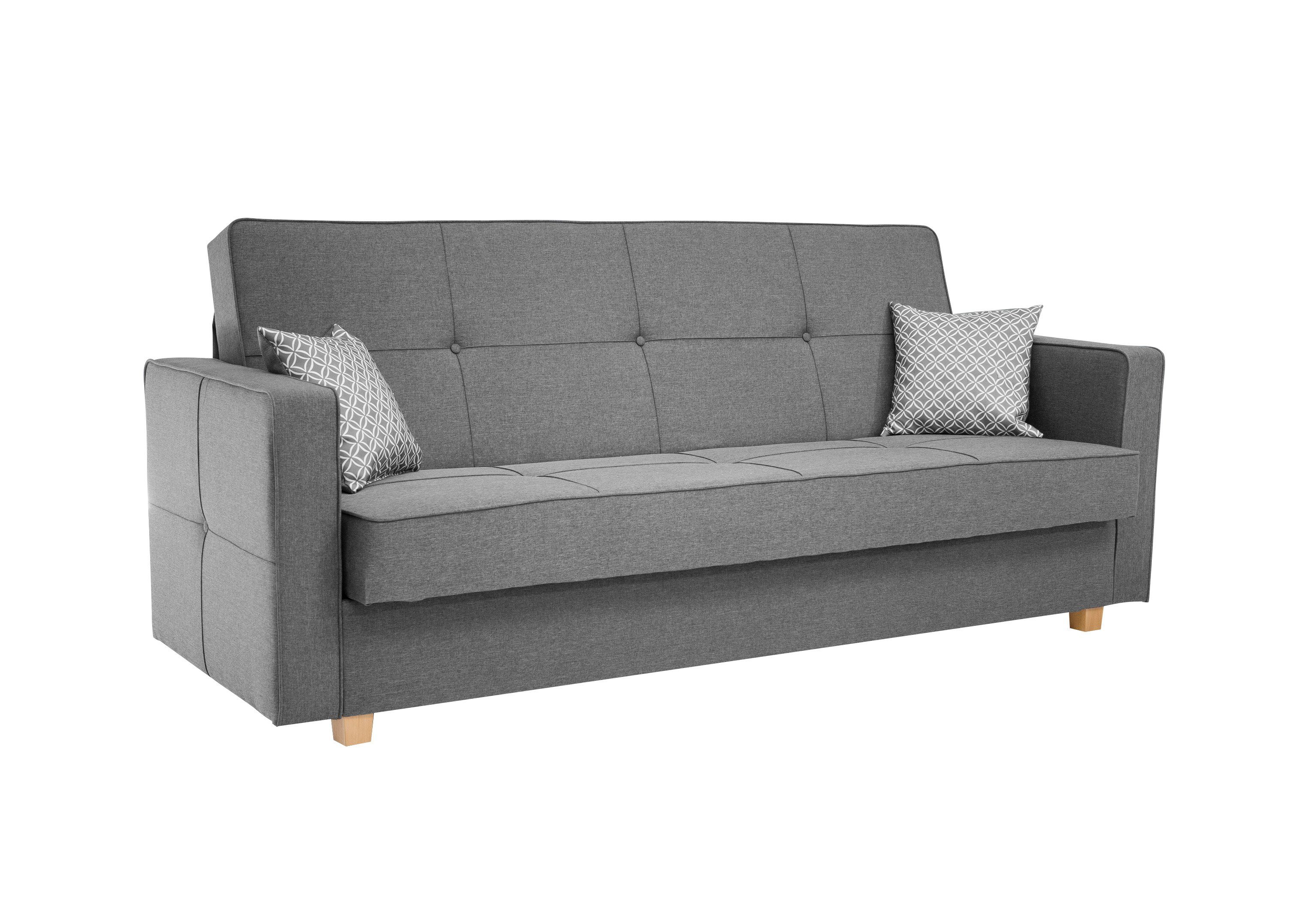 EU H95 x x Furnix & Made B216 cm, Grau Bettkasten, Polstercouch LX32 in T95 MELOTTE Klick-Klick-Mechanik, Schlaffunktion Schlafsofa mit