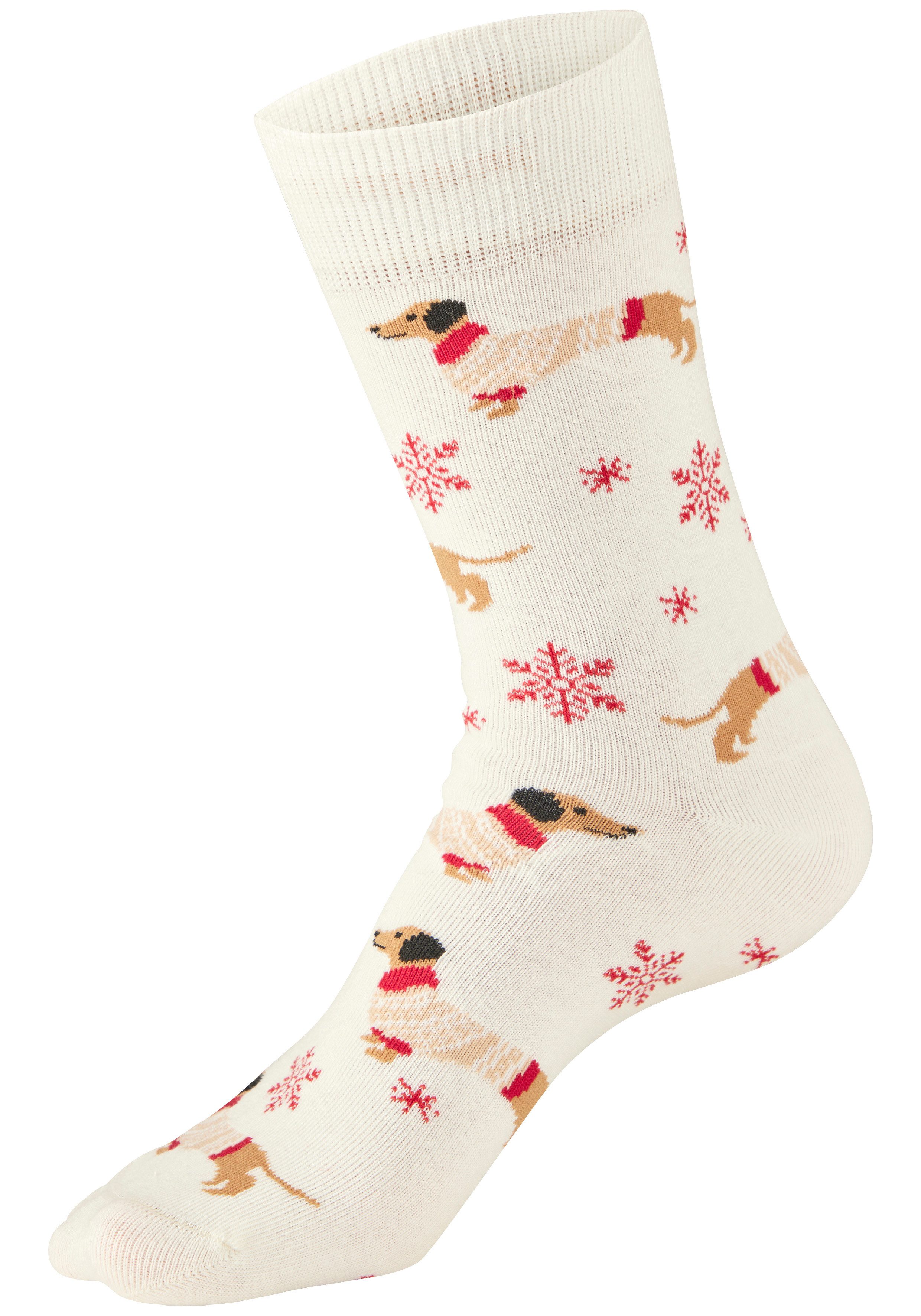 LASCANA Freizeitsocken Damen Weihnachtssocken Dackel (Packung, 2-Paar, Gr. 35-38 bis 39-42) mit festlichen Dackelmotiven – Bild 5 von 5