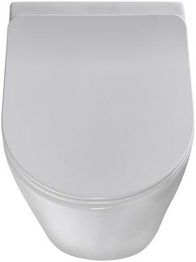 welltime Tiefspül-WC Vigo, wandhängend, Abgang waagerecht, spülrandlose Toilette aus Sanitärkeramik, inkl. WC-Sitz mit Softclose