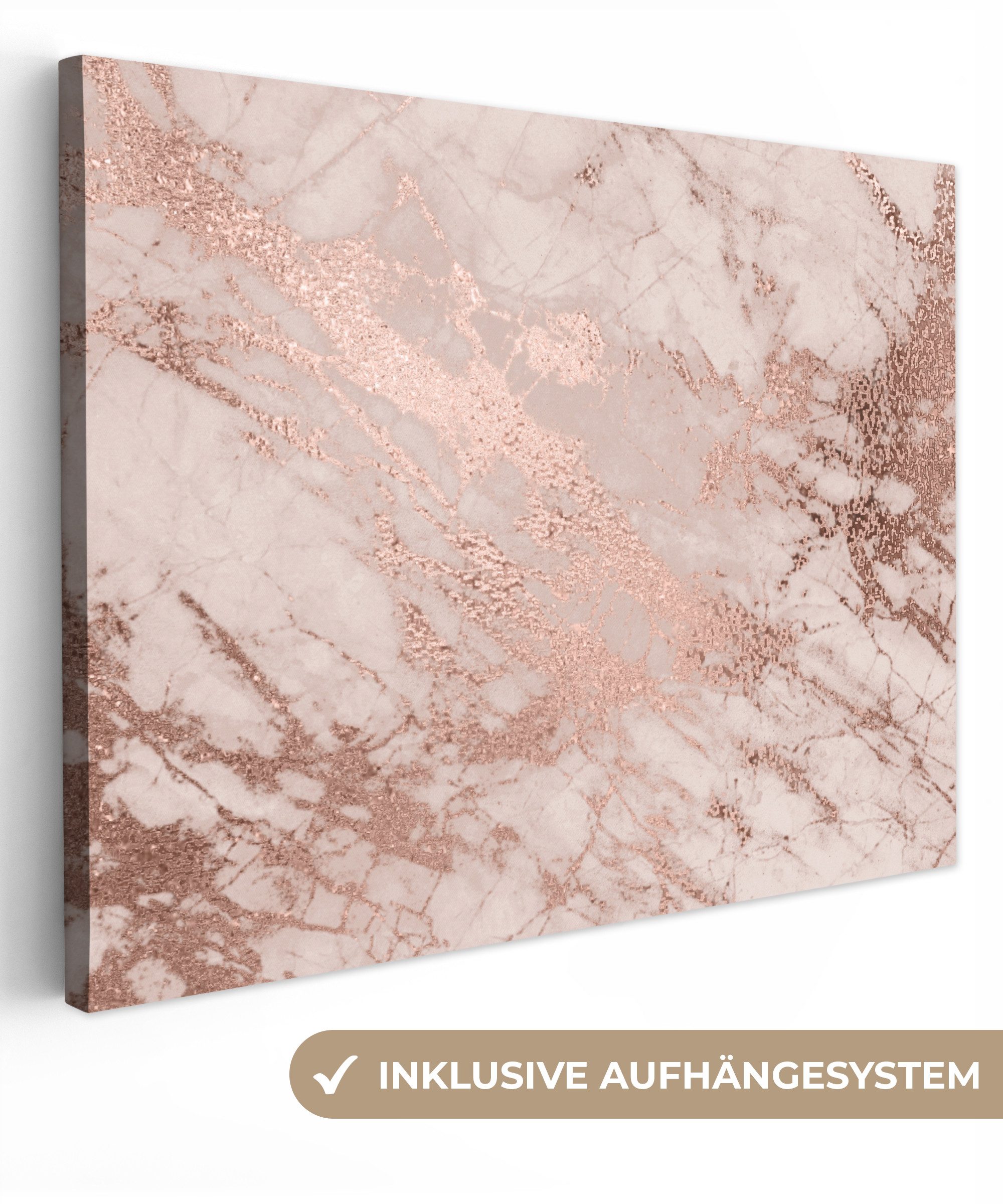 OneMillionCanvasses® Leinwandbild Marmor - Rosa - Luxus - Marmoroptik - Glitzer - Design, Fotodruck (1 St), Wandbild Leinwandbilder, Aufhängefertig, Wanddeko 40x30 cm