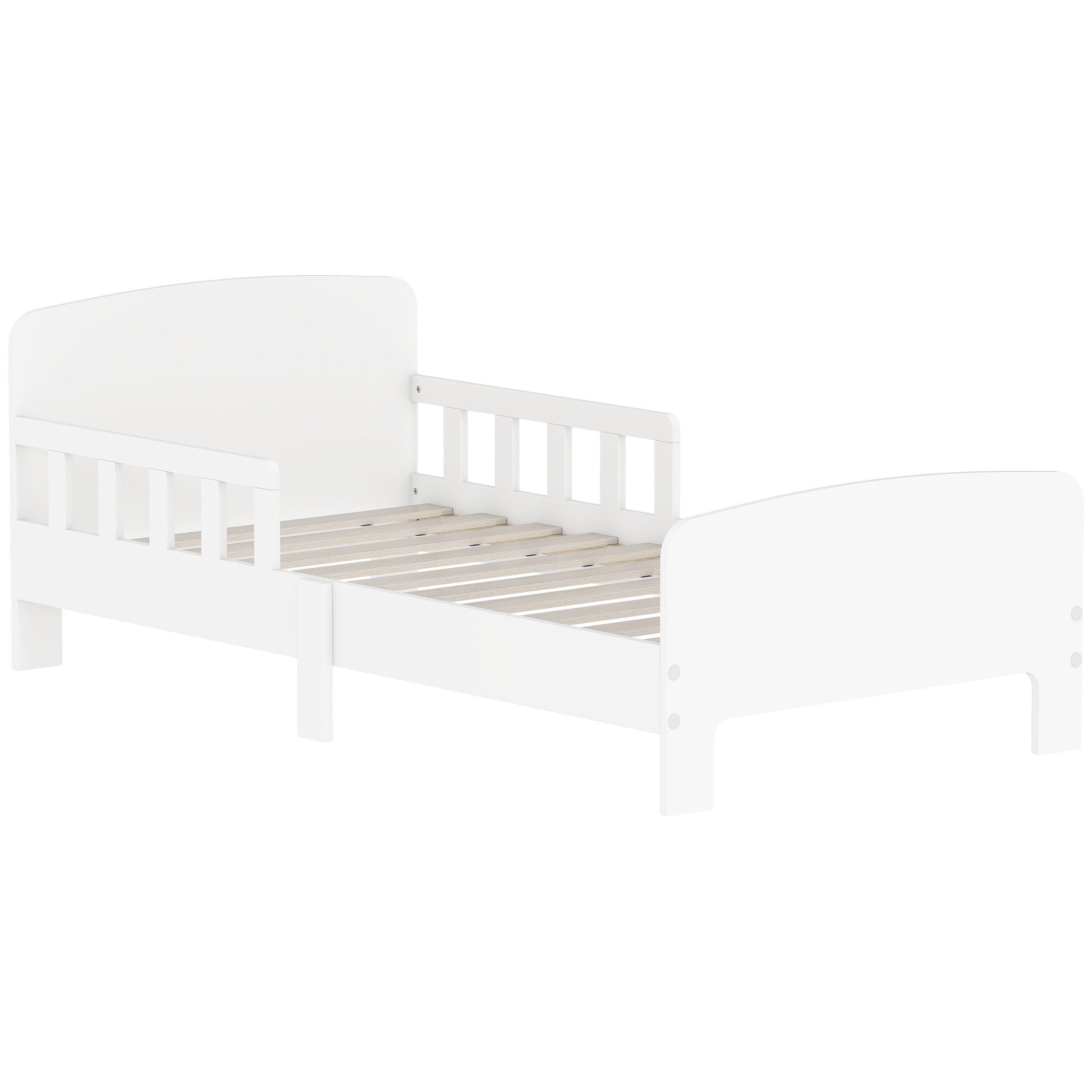 AIYAPLAY Kinderbett Kinderbett, Kleinkindbett mit Rausfallschutz, Lattenrost (Kleinkindbett, 1-tlg., 143,5 x 74,2 cm Einzelbett), für Mädchen und Jungen 3–8 Jahre, Weiß