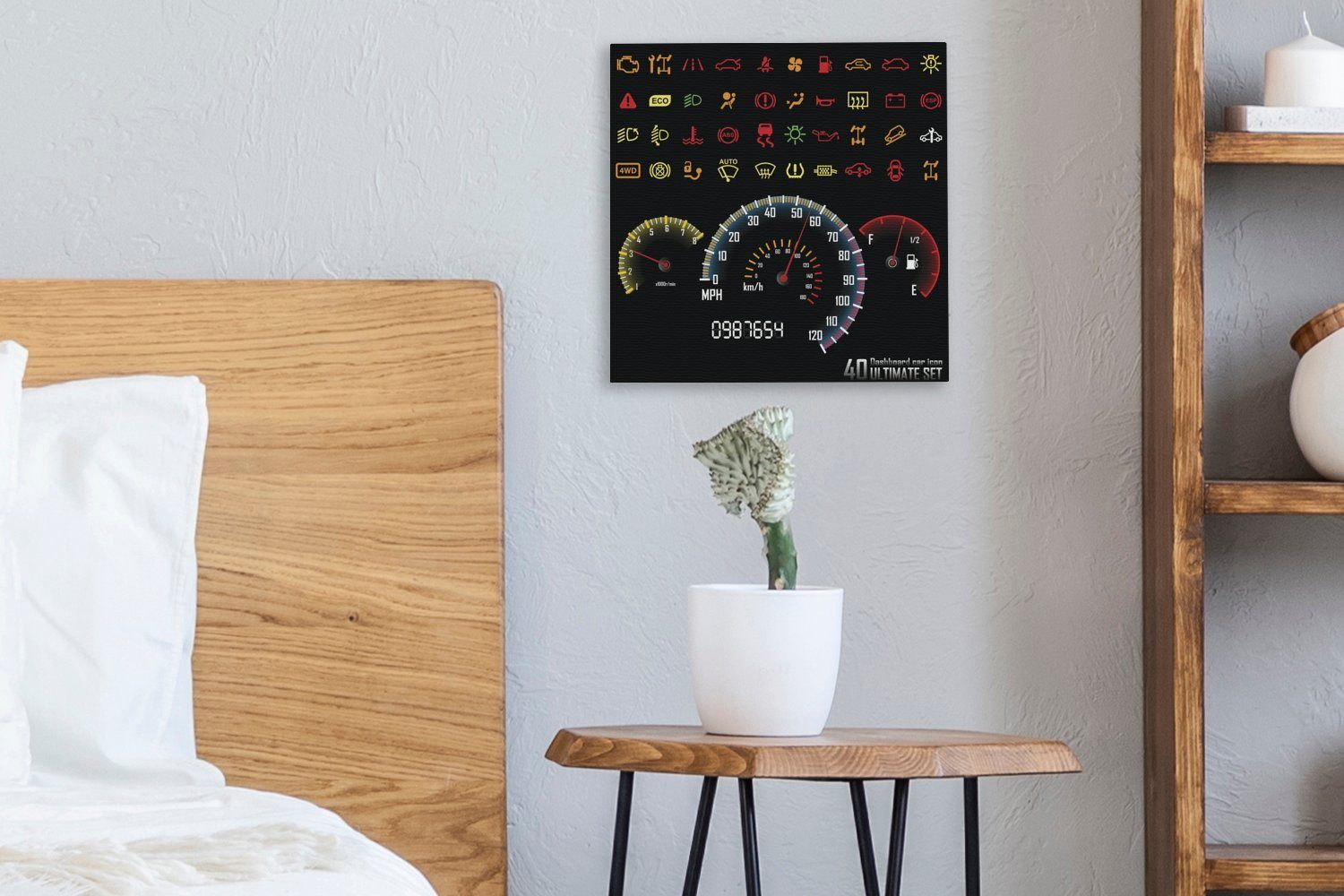 OneMillionCanvasses® Leinwandbild der Armaturenbrett, Bilder dem farbigen Leinwand Schlafzimmer für einem Auto auf in (1 St), Symbole Wohnzimmer Illustration