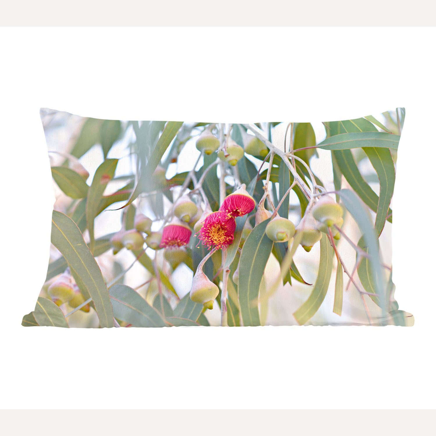 MuchoWow Dekokissen Rosa Eukalyptusblüten inmitten der Blätter, Wohzimmer Dekoration, Zierkissen, Dekokissen mit Füllung, Schlafzimmer | Dekokissen