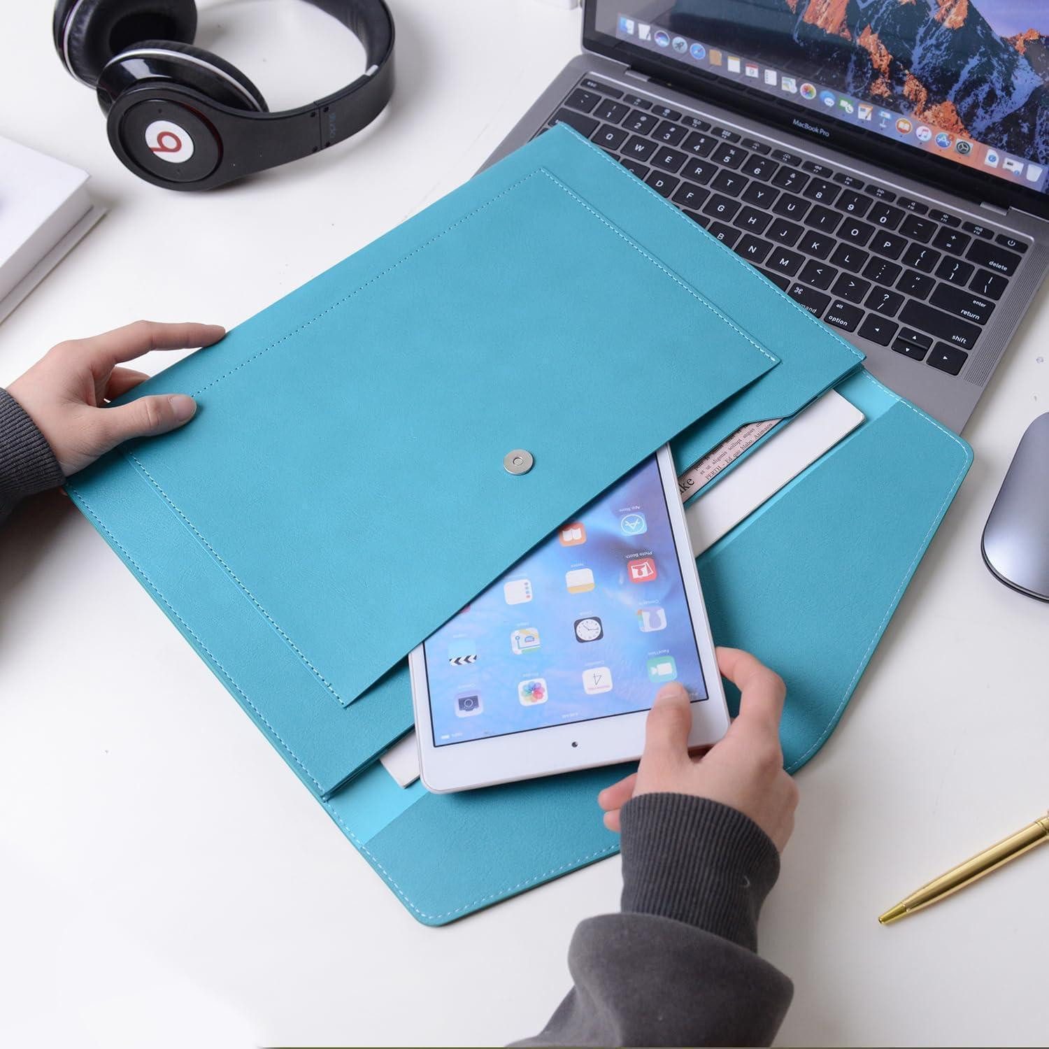 LuxusKollektion Fächermappe A4 Dokumentenmappe PU Leder Erweiterbar Blaugrün Taschen Halter Tablet