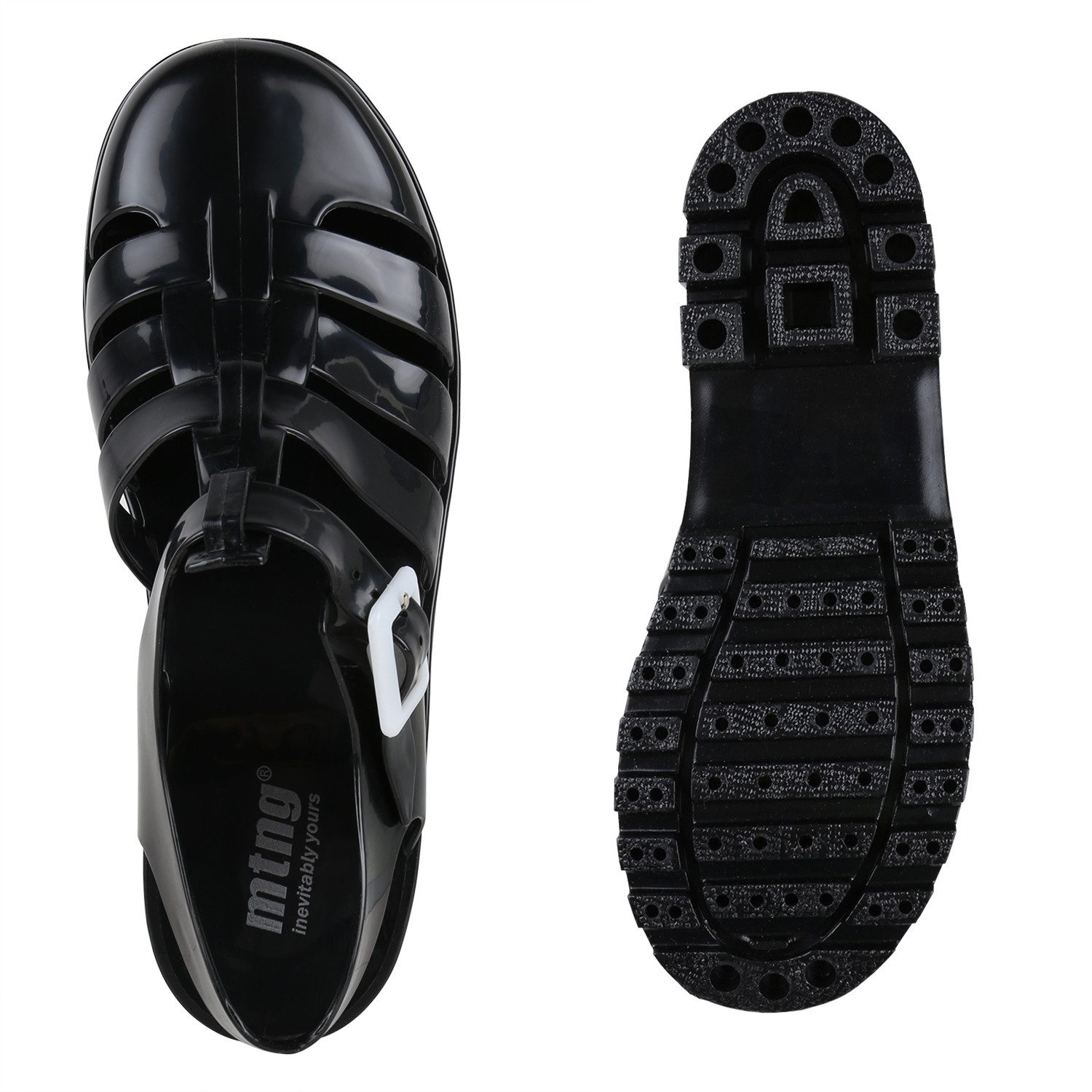 VAN HILL 837646 Pantolette Damen Sandalen Pantoletten Bequeme Lack Cut-Outs Bade-