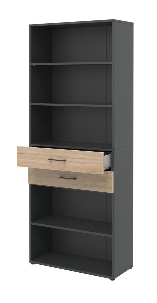 und möbelando Ordnerhöhen Schubkästen 2 mit rb, in Frontdekor und 859 6 in by mit Regal home.office Hickory Anthrazit Korpus