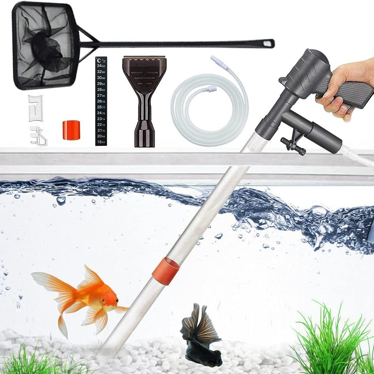 Diwzbyn Aquariumfilter Dreifunktionaler Aquarium-Bodengrundreiniger und Wasserwechsel-Set, Aquarium-Sauger und Wasserwechselwerkzeugset
