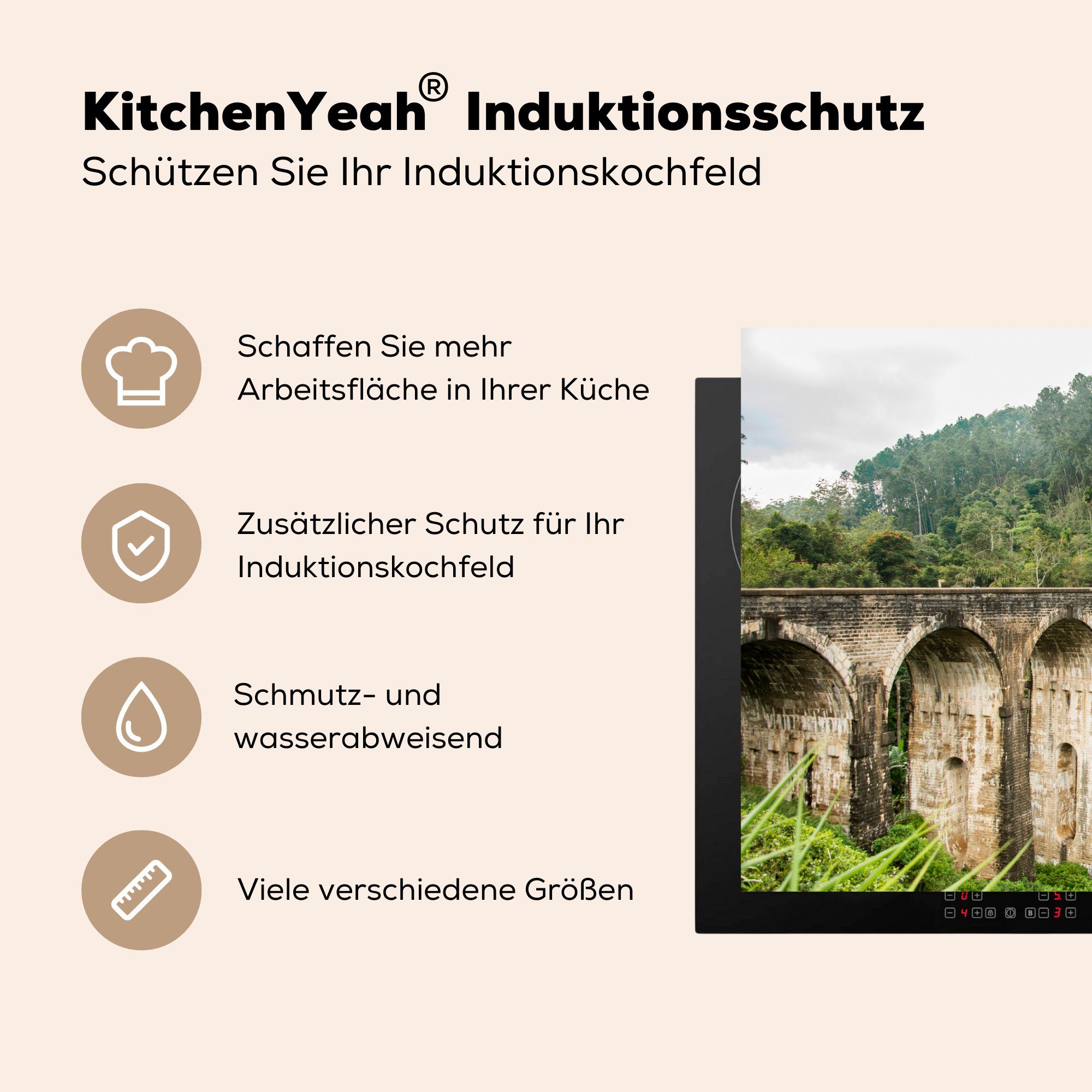 Blauer Schutz Ceranfeldabdeckung Induktionskochfeld tlg), Bridge Nine die cm, Arches Sri für Lanka, küche, 81x52 Vinyl, (1 die Herdblende-/Abdeckplatte in überquert Zug MuchoWow