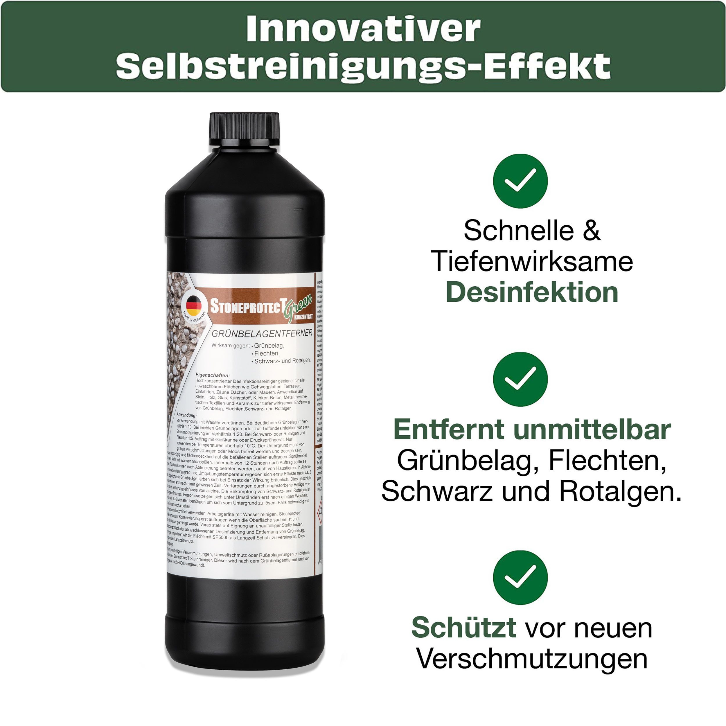 CleanglaS StoneprotecT SPGREEN Konzentrat - 1 Liter - Grünbelagentferner Grünbelagentferner